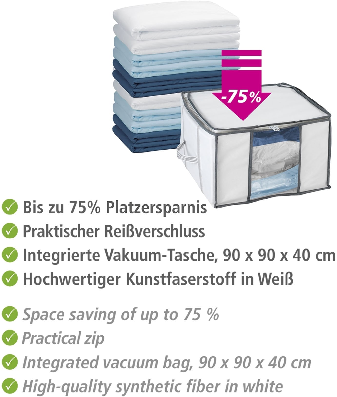 WENKO Unterbettkommode »Vakuum Soft Box S«, integrierte Vakuum-Tasche & Blitzventil, bis zu 75 % Platzersparnis