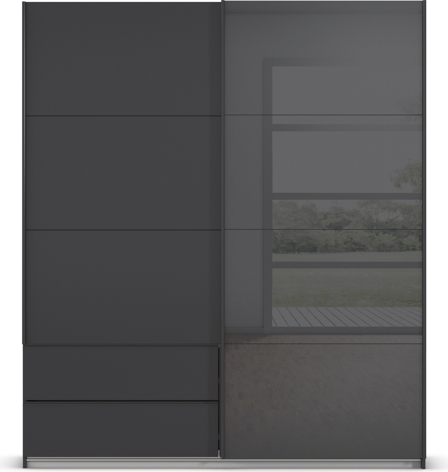 rauch Schwebetürenschrank »Kleiderschrank Schrank Garderobe ELARA Glastür/Grauspiegel« praktische Schubladen optional farblich abgesetzt MADE IN GERMANY