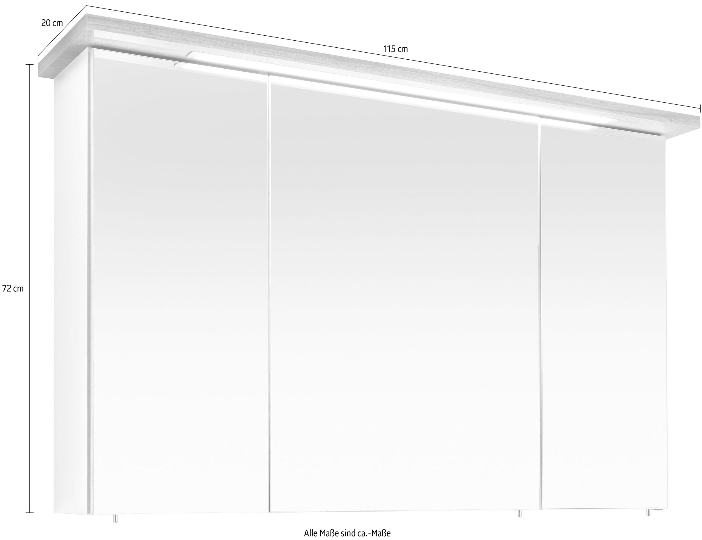 PELIPAL Spiegelschrank »Quickset 923«, Breite LED-Beleuchtung, | cm, Steckdosenbox 115 BAUR 3-türig, eingelassene