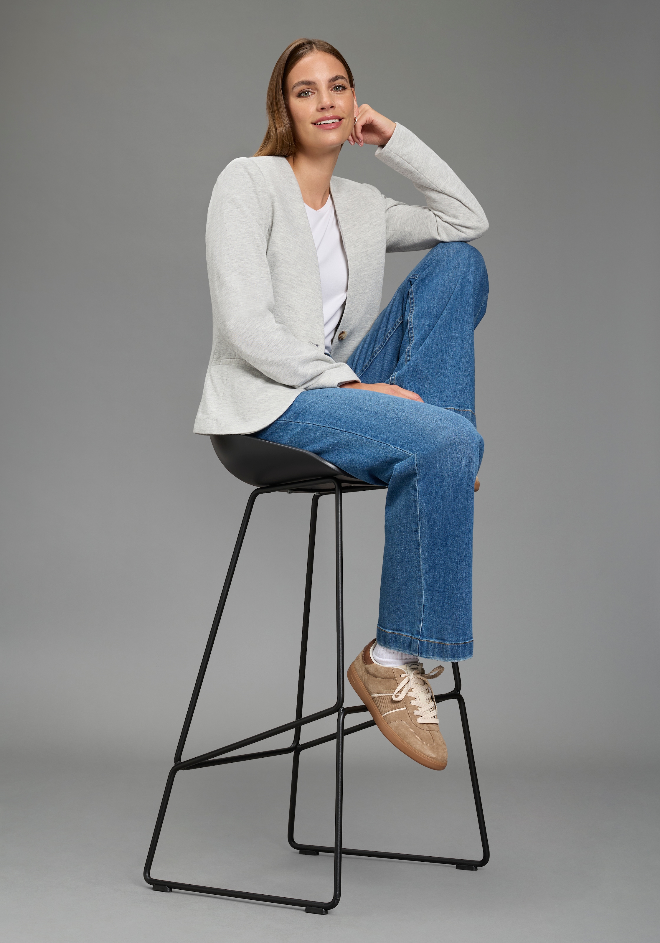 Laura Scott Kurzblazer femininer Stil, aus Polyester und Baumwolle, mit melierter Optik