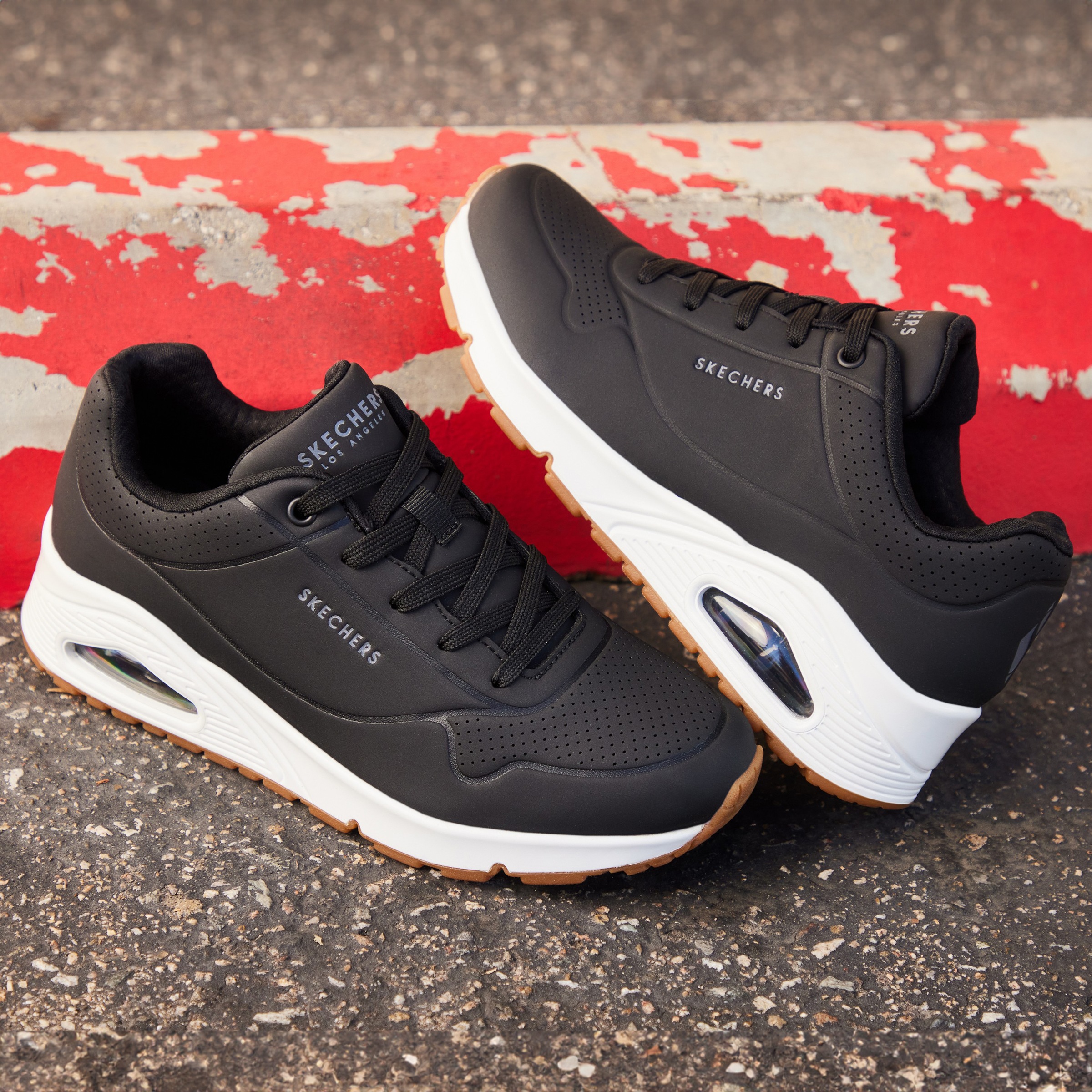 Sneaker SKECHERS "Uno - Stand on Air", Herren, Gr. 39, schwarz-weiß (schwarz, weiß), Synthetik, Schuhe Sneaker, Freizeitschuh, Halbschuh, Schnürschuh mit extra Dämpfung, Topseller 3