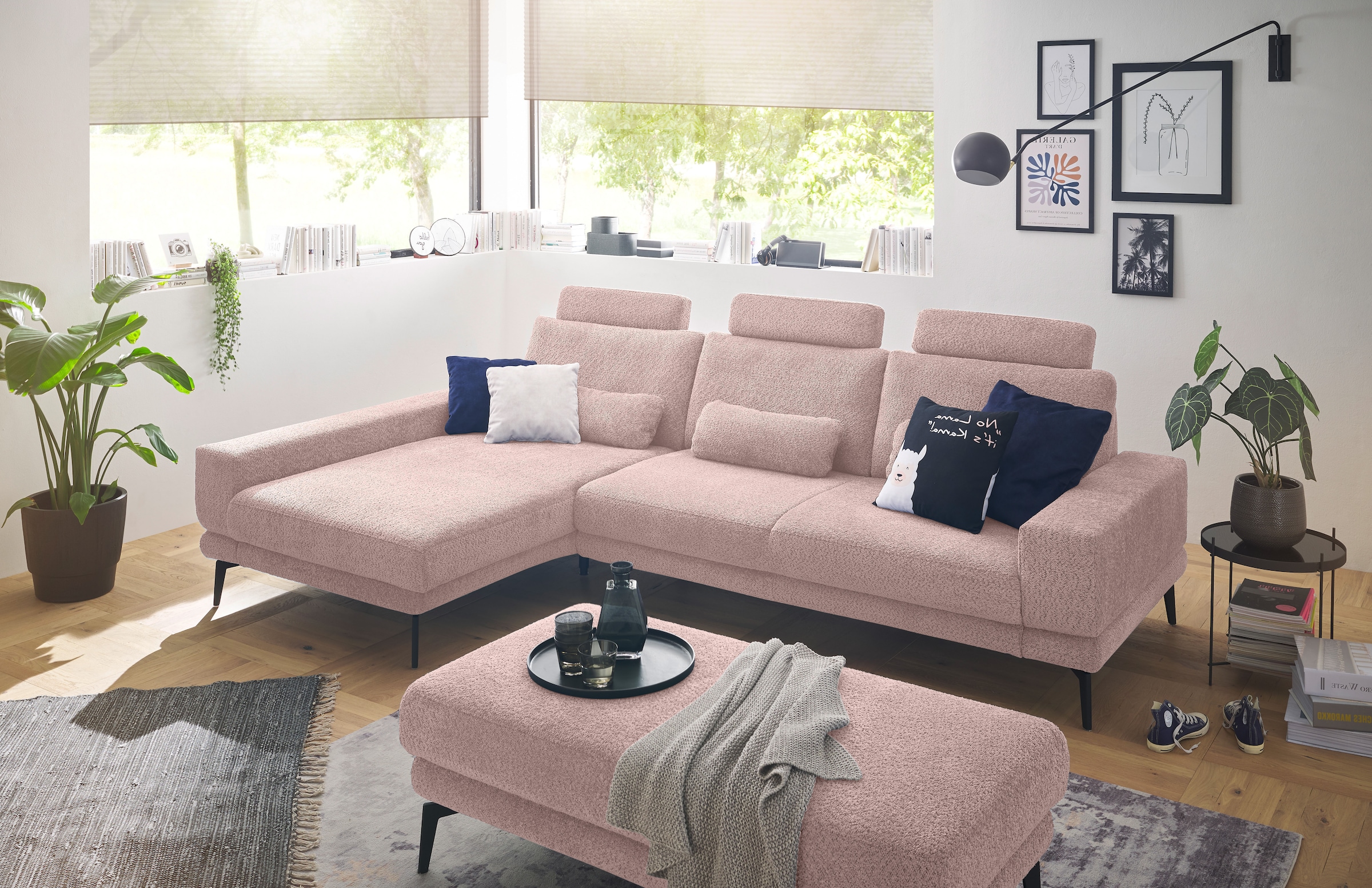 set one by Musterring Ecksofa »SO 3600«, mit Funktion, Kopfstützen und Nierenkissen, Breite 293 x Tiefe 180 cm