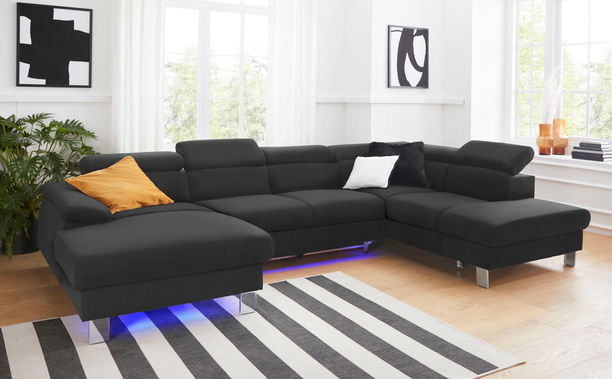 COTTA Wohnlandschaft "Komaris U-Form, B: 320 cm" mit Kopfteilverstellung, optional Schlaffunktion, Bettkasten & Licht