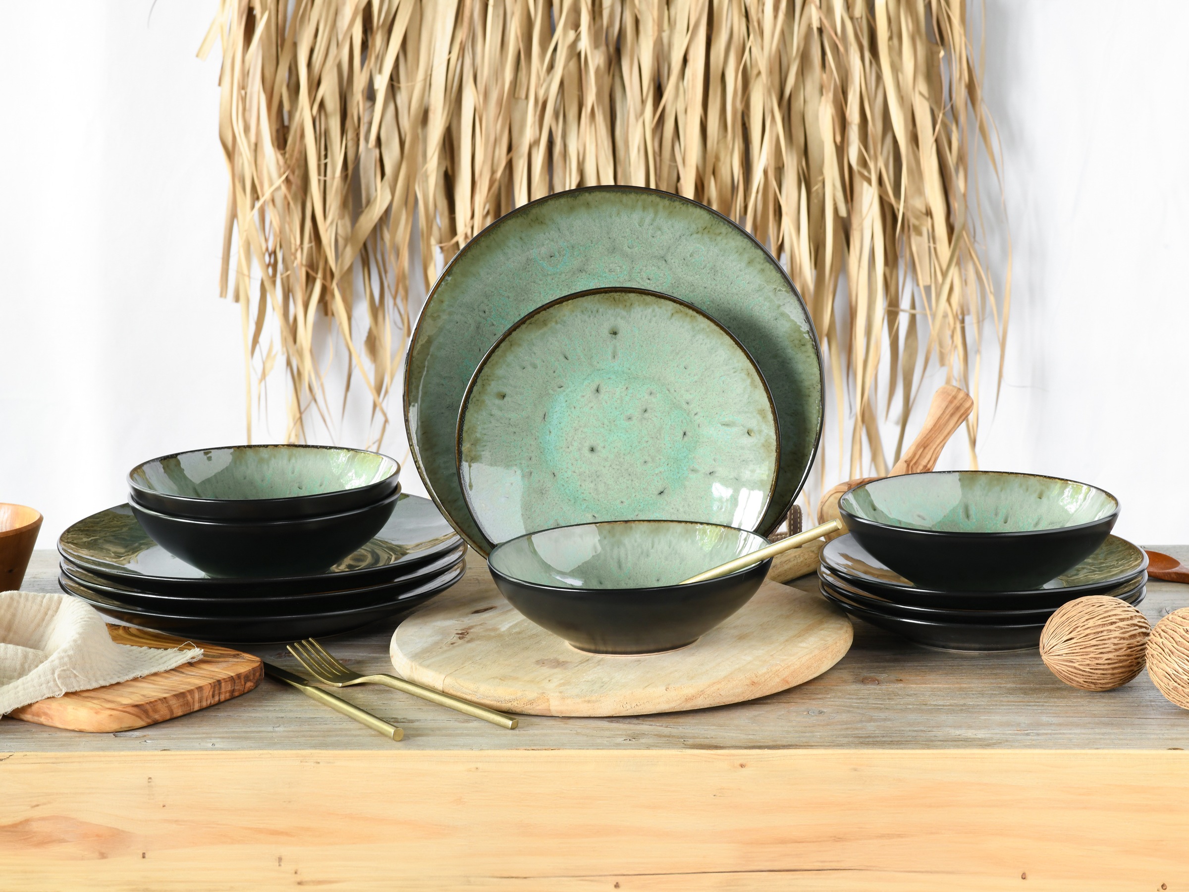 CreaTable Teller-Set »Jawa, Tellerset 12-tlg«, (Set, 12 tlg.), Reaktivglasur