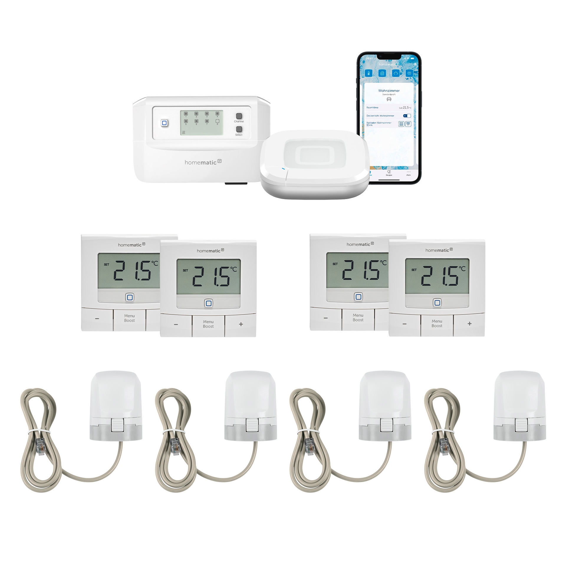 HOMEMATIC IP Smart-Home-Zubehör "Starter Bundle Fußbodenheizung für 4 Räume", B:31cm H:12cm T:37cmweiß, Smart-Home-Stationen