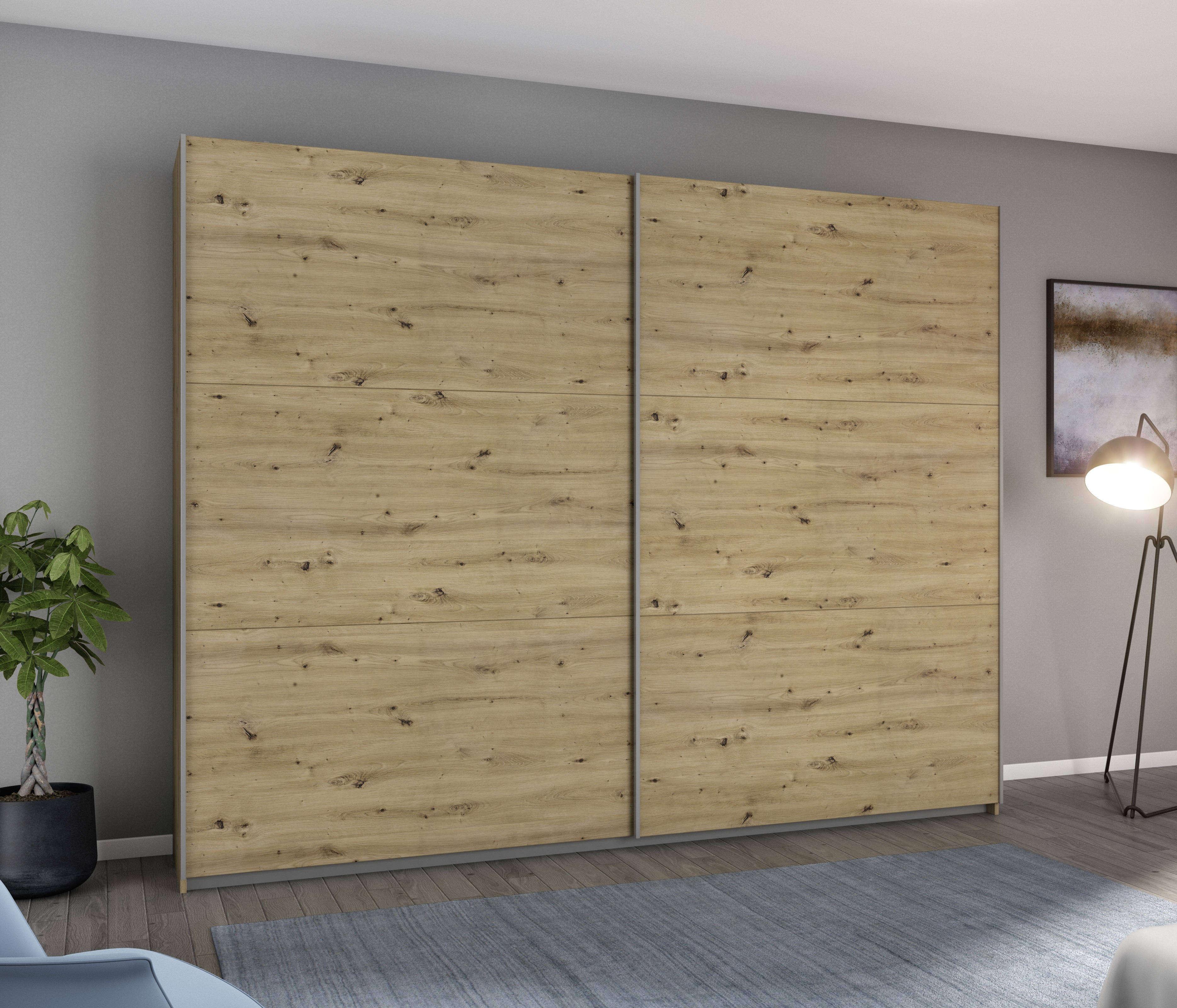 rauch Schwebetürenschrank "AURELIO Kleiderschrank Garderobe" 3 Ausstattungen BASIC/CLASSIC/PREMIUM (inkl. SOFT-CLOSE-FUNKTION), 3 verschiedene Ausstattungsvarianten Griffe aus Metall MADE IN GERMANY