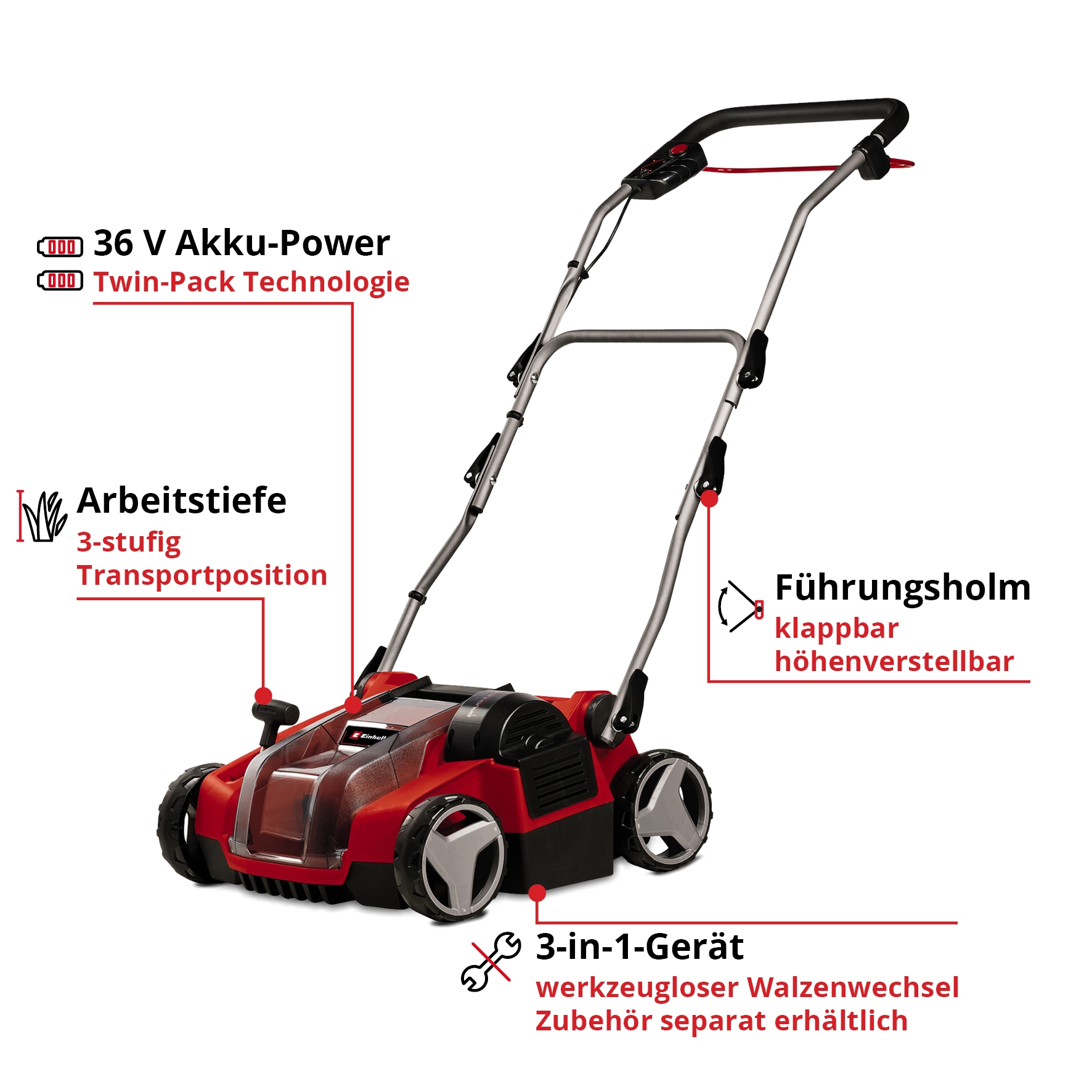 Einhell Akku-Vertikutierer / Lüfter »Power X-Change GE-SC 36/35 Li - Solo«, ohne Akku und Ladegerät