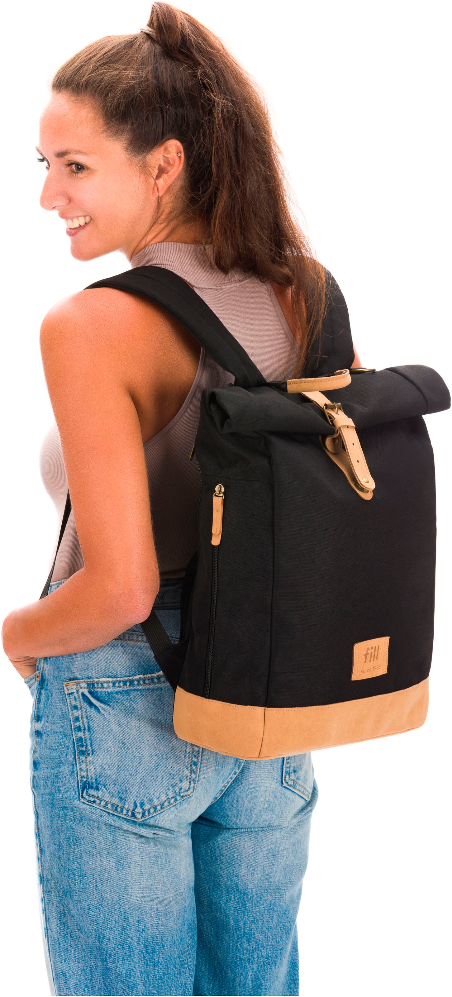 Fillikid Wickelrucksack »Rolltop Berlin schwarz« Reflektoren inkl. Wickeltunterlage