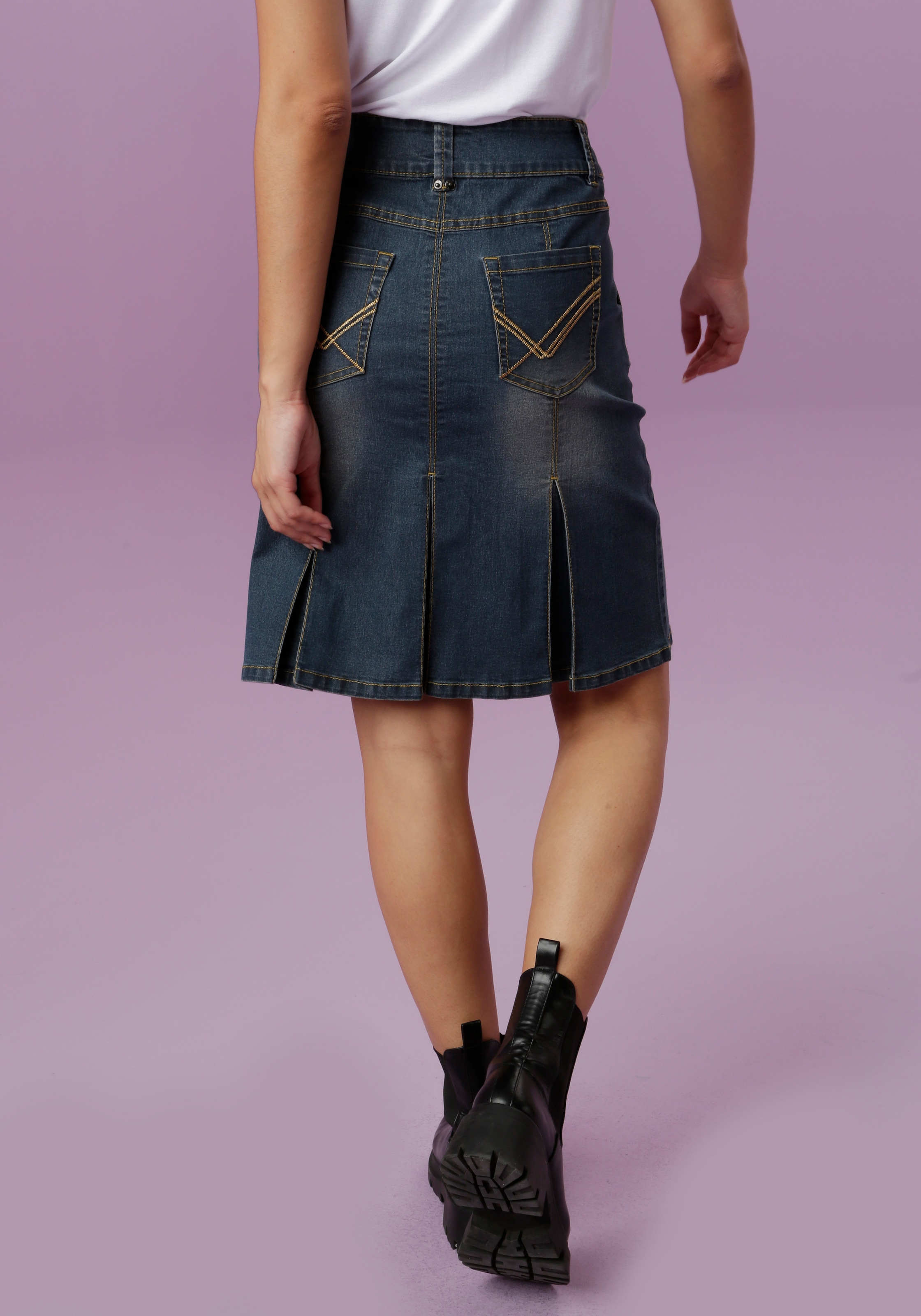 Aniston CASUAL Jeansrock, mit eingelegten Falten online bestellen | BAUR