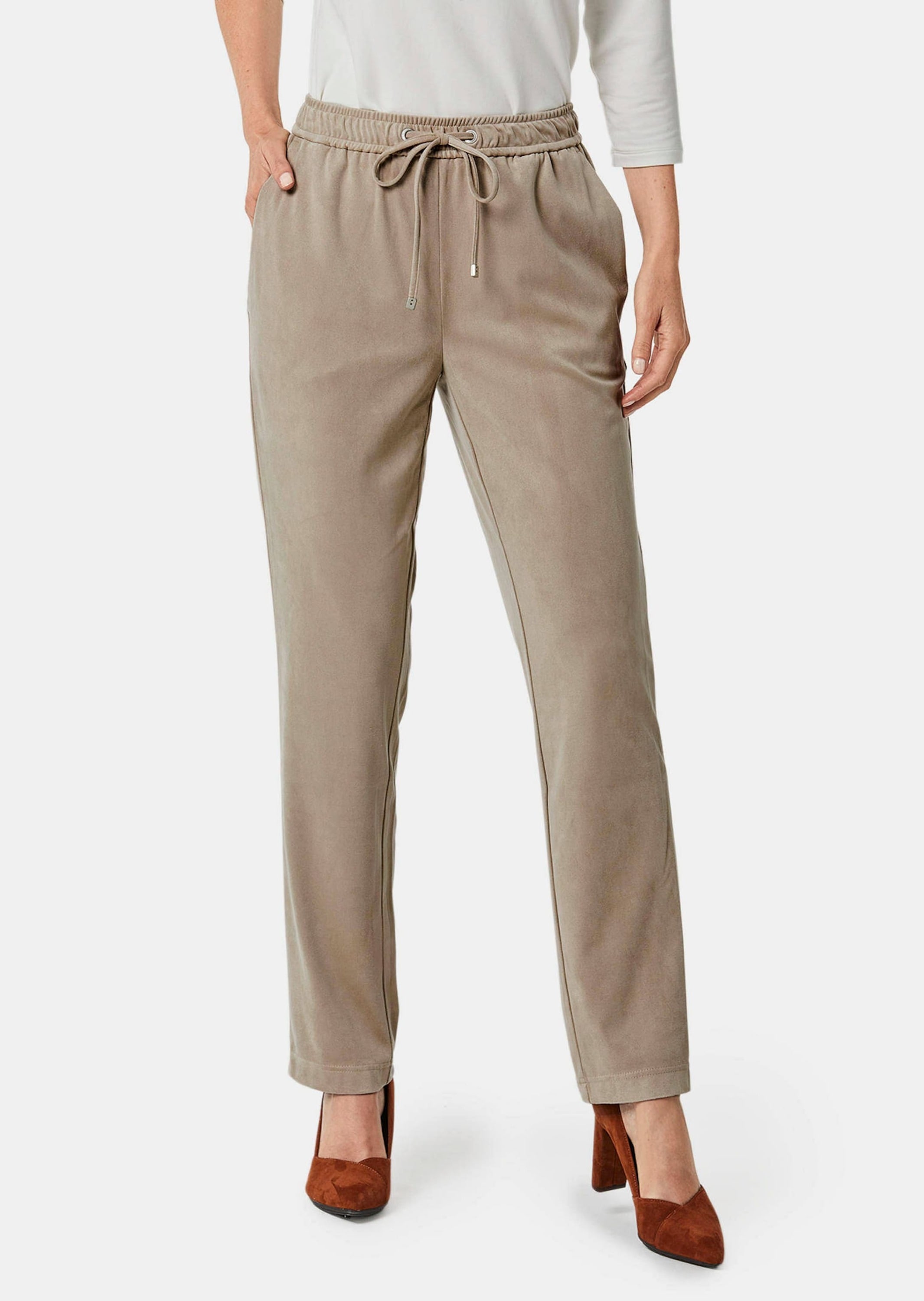GOLDNER 2-in-1-Hose »Kurzgröße Stretch Hose SARA in Veloursleder-Optik«