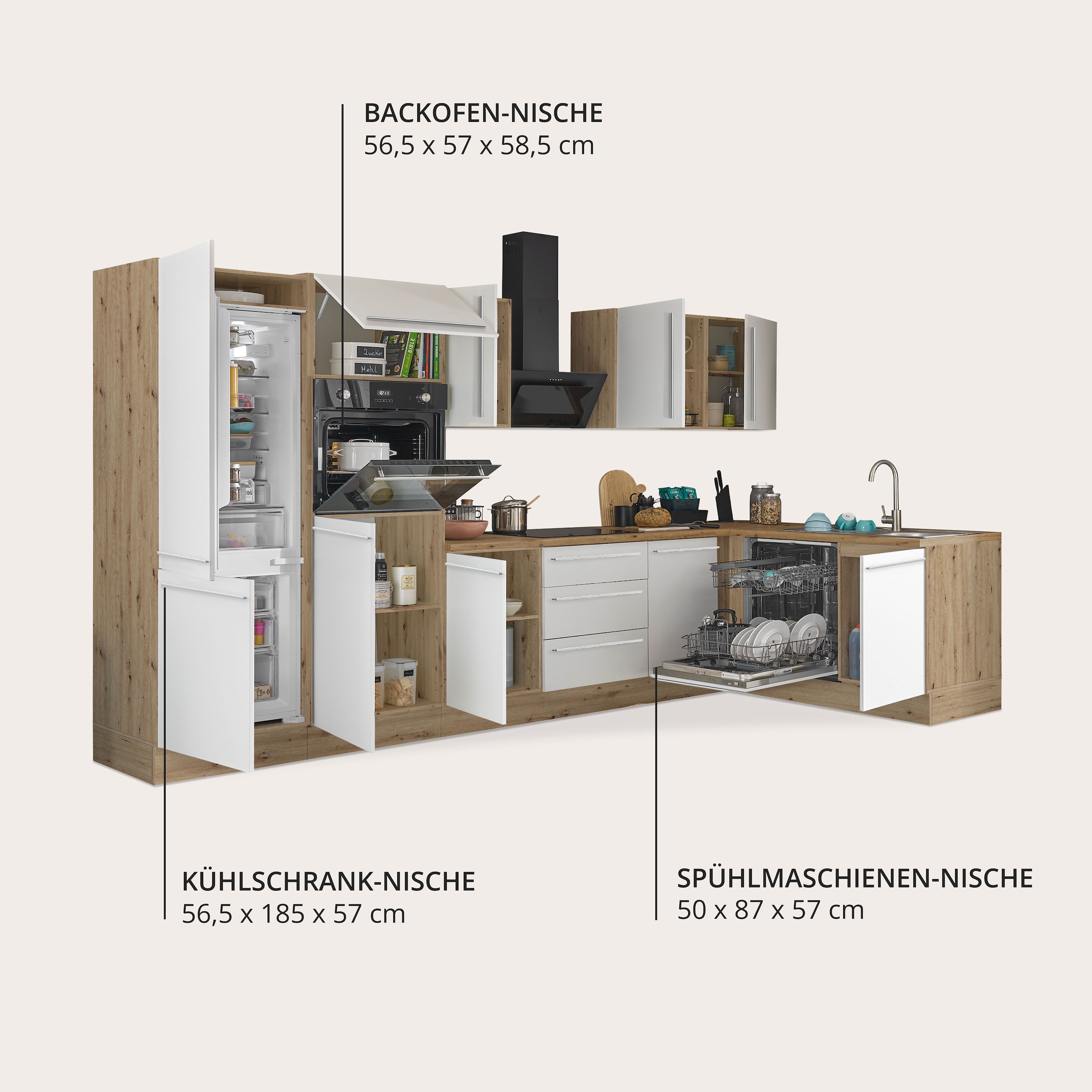 KOCHSTATION Winkelküche »Florida, Stellbreite 340x175 cm« wahlweise mit E-Geräten, mit Softclose für Türen und Schubkästen