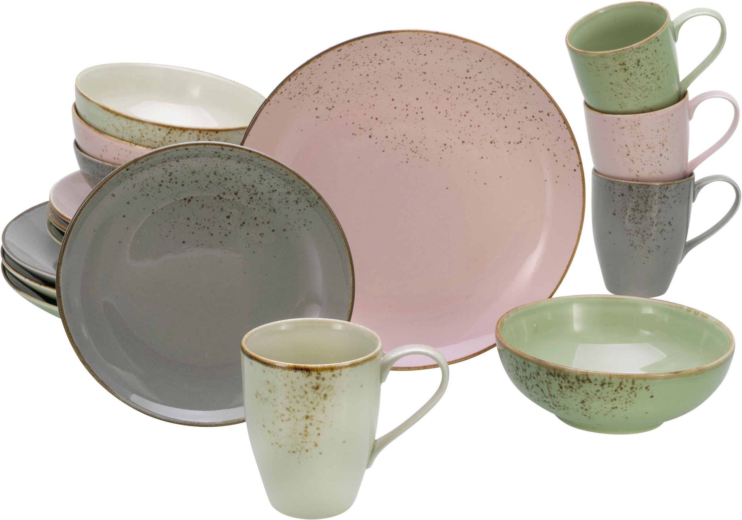 CreaTable Kombiservice »Geschirr-Set NATURE COLLECTION Vintage Garden«, (16 tlg., Kaffeeservice und Tafelservice im Set, für 4 Personen), Service, 16 Teile, für 4 Personen