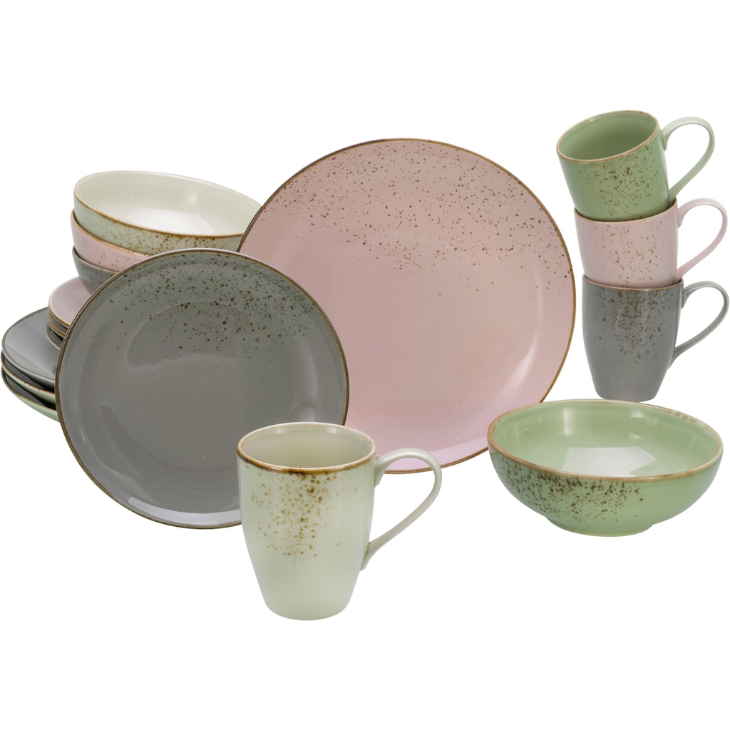 CreaTable Kombiservice »Geschirr-Set NATURE COLLECTION Vintage Garden«, (16 tlg., Kaffeeservice und Tafelservice im Set, für 4 Personen)