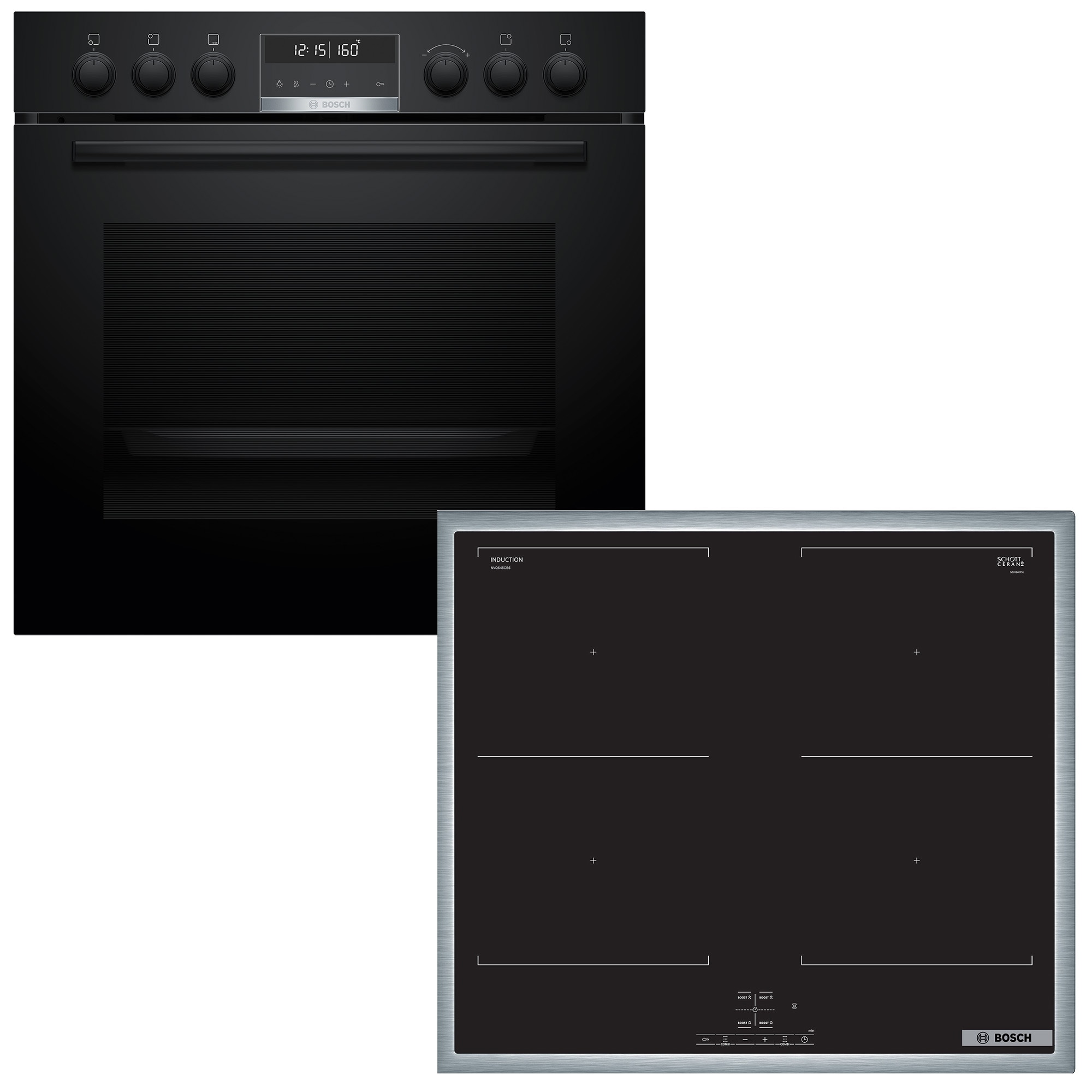 BOSCH Induktions Herd-Set "HND677LS67", schwarz, Herdsets, Backwagen mit ausziehbarer Tür für bequemes Kochen & Backen