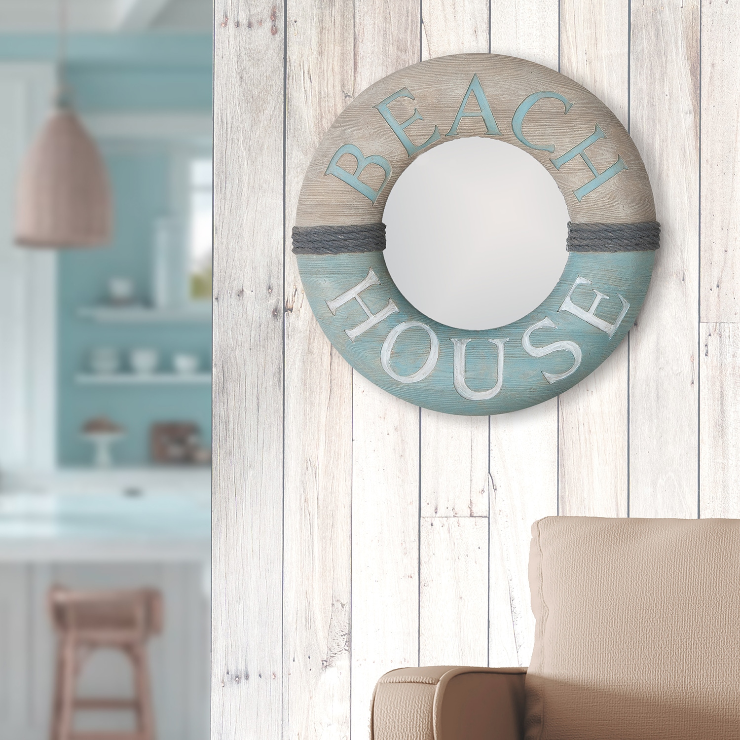 GILDE Wandspiegel "Spiegel rund Beach house grau H. 45 cm", (1 St.) günstig online kaufen