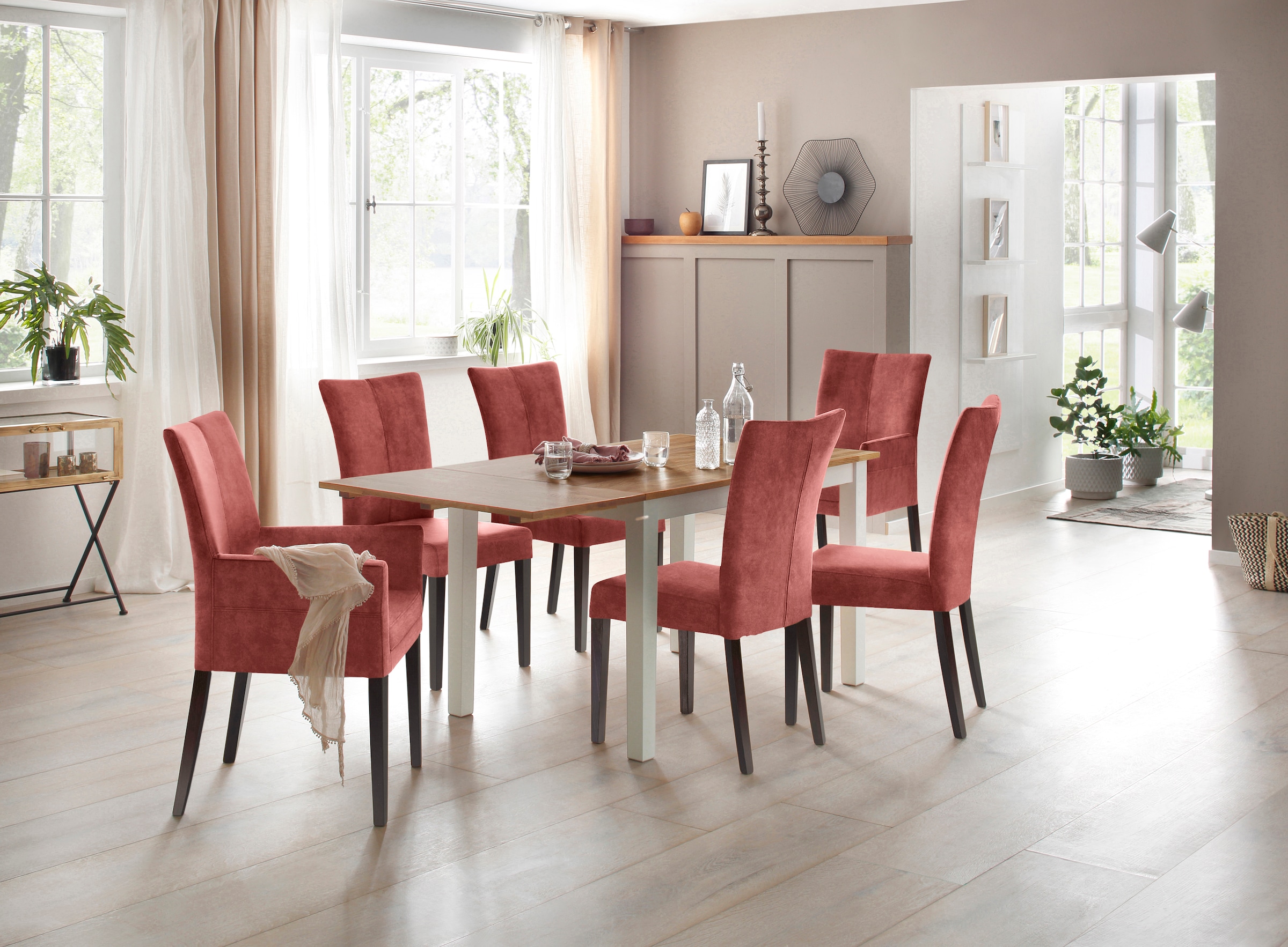 Home affaire Armlehnstuhl »Aspen«, Samtvelours, Beine aus massiver Buche, wengefarben lackiert