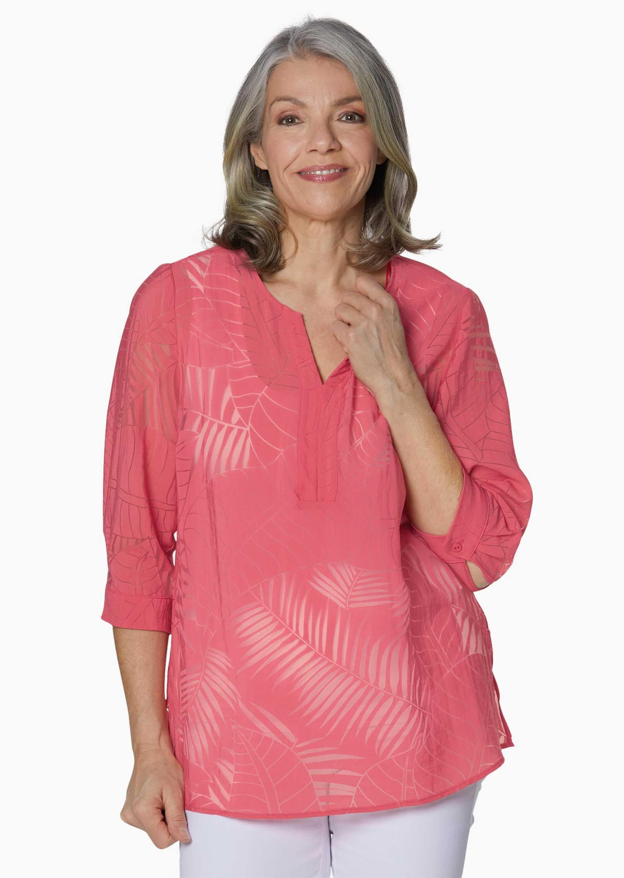 GOLDNER Kurzarmbluse »Kurzgröße Leger geschnittene Ausbrennerbluse«