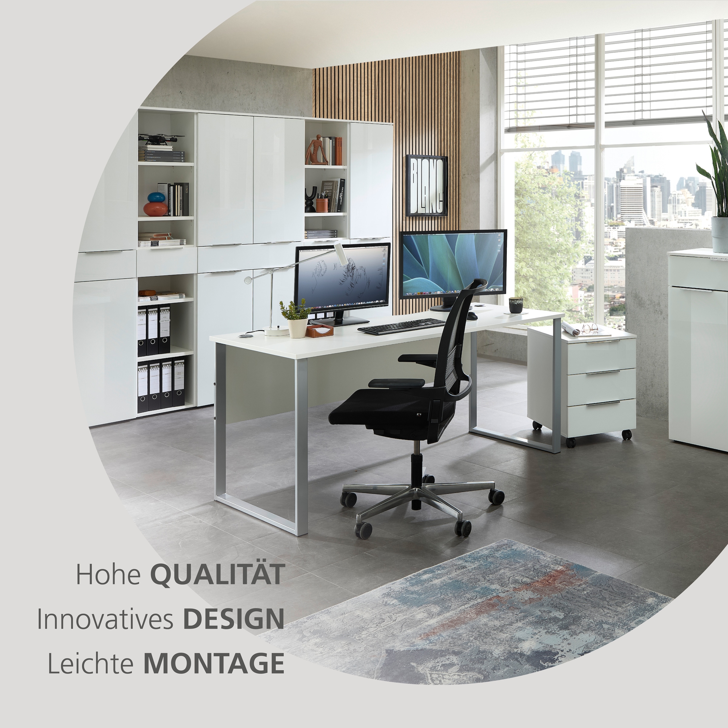 Innostyle Aktenschrank »Büroschrank Santorin, 40/110/38 cm ( B/H/T)« 1 Stk. tlg. 1 Tür links/rechts verwendbar, Softclose, Klarglas, ABS Schutzkante