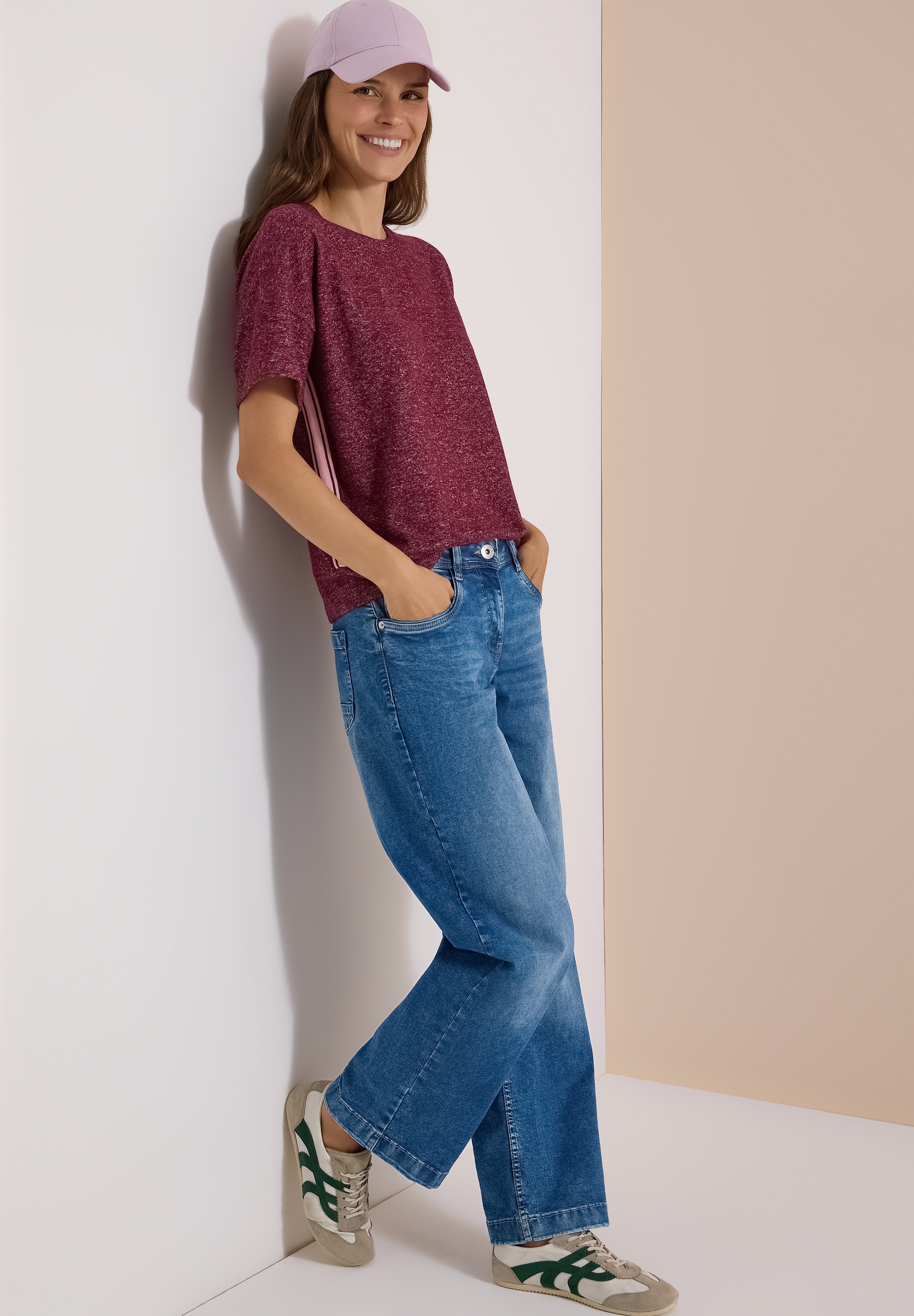 Cecil T-Shirt Sommmershirt -meliert -mit Rundhals und Tape-Details seitlich