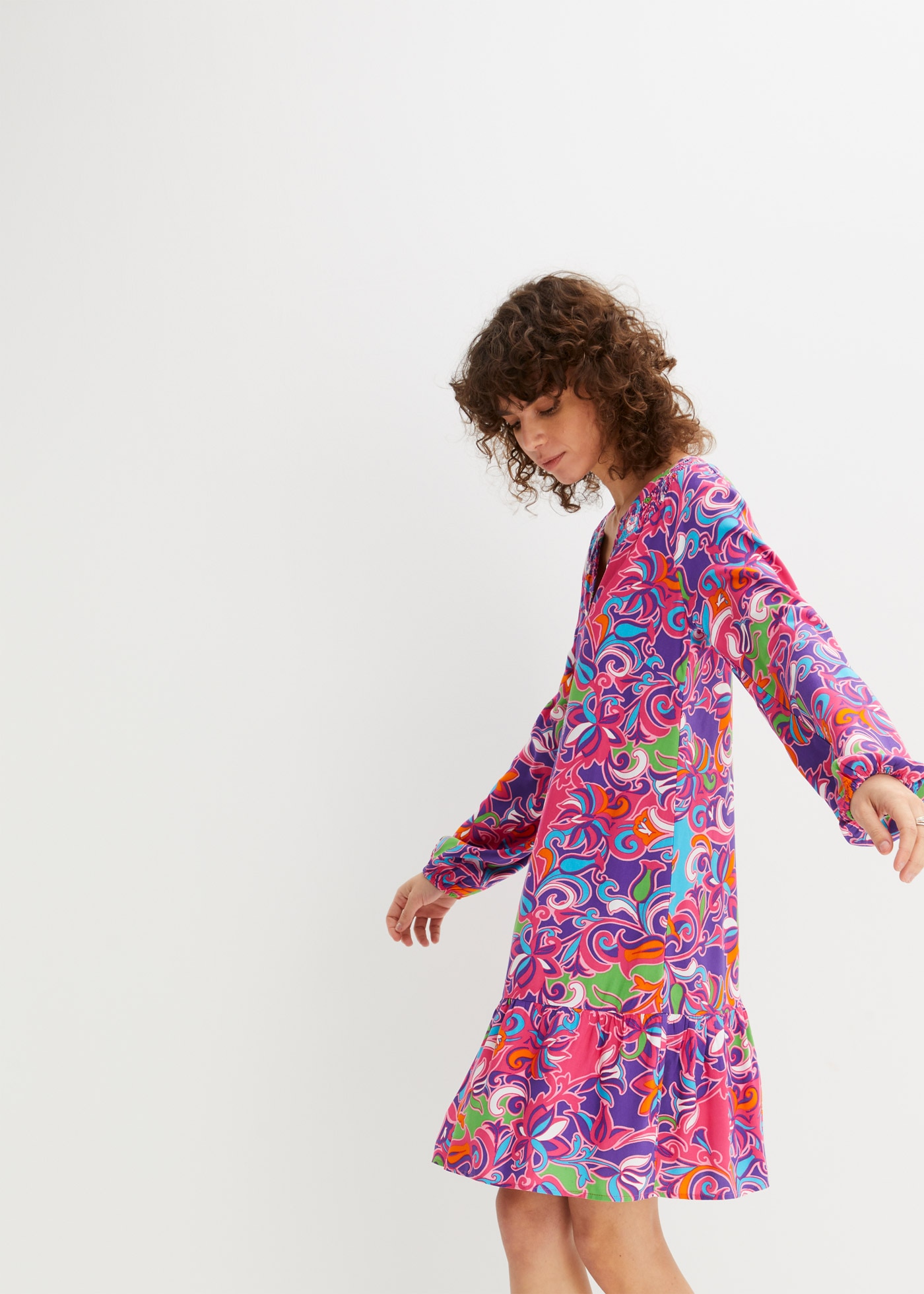 bonprix Tunikakleid für Frühjahr und Sommer, aus Viskose, in A-Linie, mit langem Arm