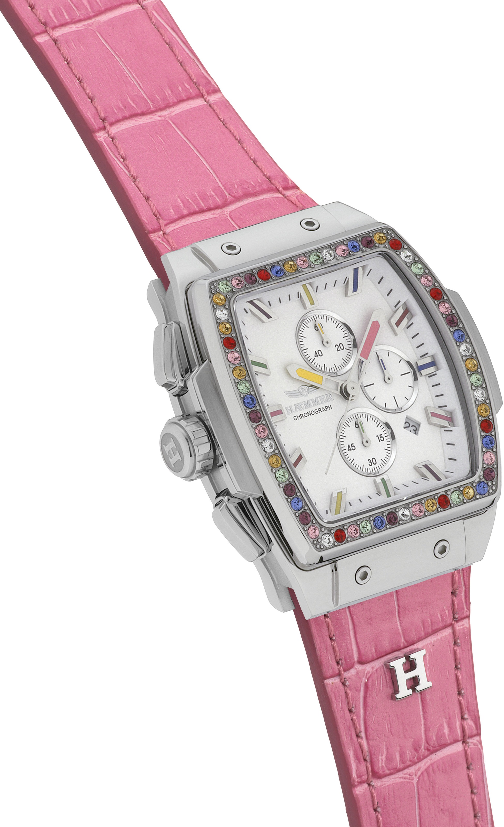 HAEMMER GERMANY Chronograph »TONNEAU«, Quarzuhr, Armbanduhr,Damenuhr,Lederarmband,digital,Datum,Stoppfunktion