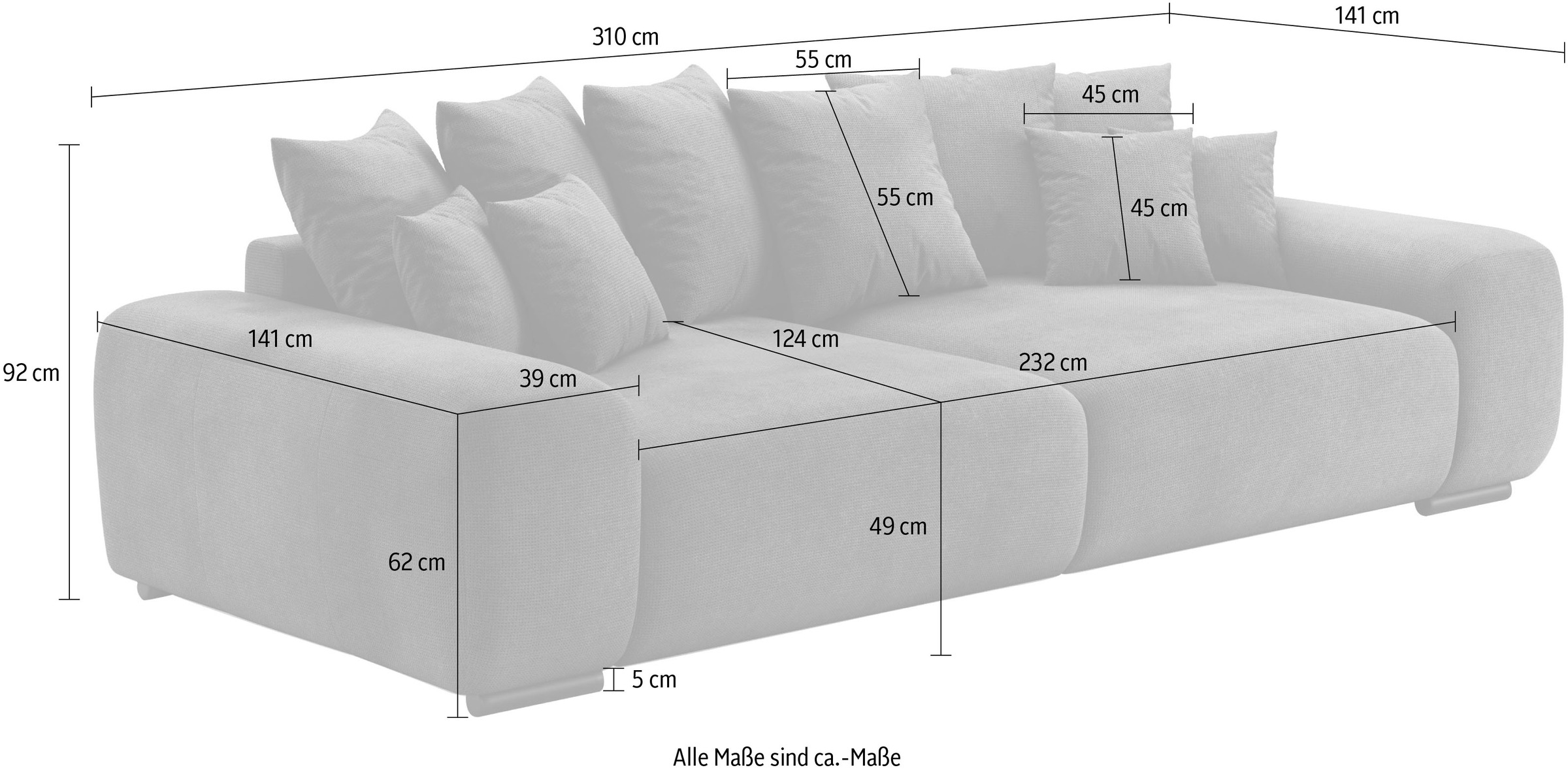 Home affaire Big-Sofa »Sundance, B/T 302/137 cm«, Dauerschläfer mit Hygiene-Topper und Transporttasche