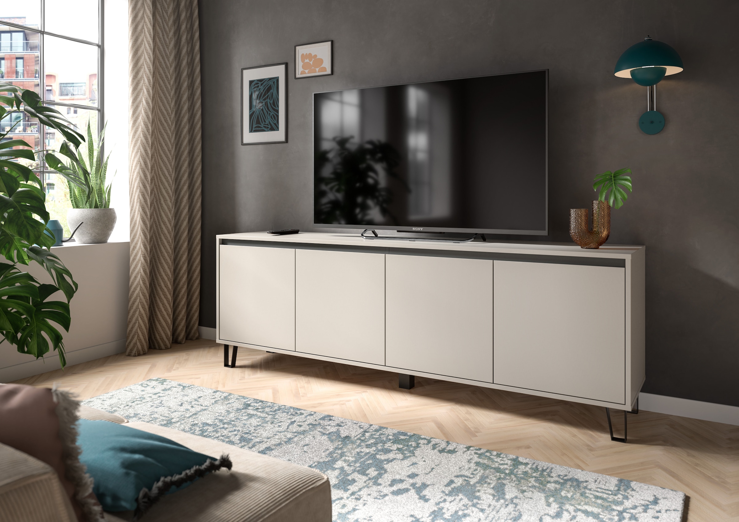 Home affaire Lowboard »BALTIC, Breite 184cm, grifflose Fronten, Metall-Füße,4 Türen, 4 Fächer« TV-Möbel, TV-Schrank, TV-Lowboard, Mediaboard