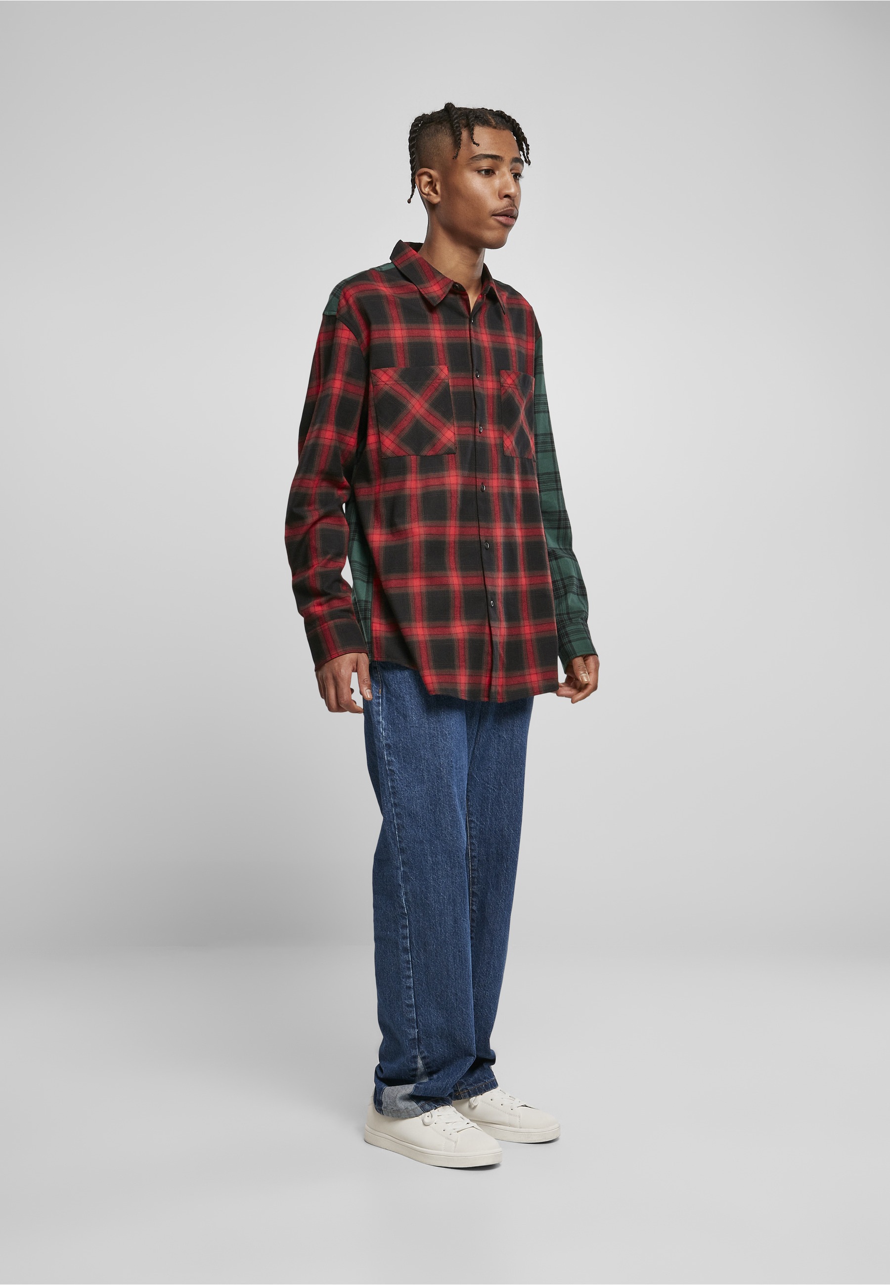 URBAN CLASSICS Langarm-Poloshirt »Urban Classics Herren Oversized Mix Check Shirt« 1 Stk.