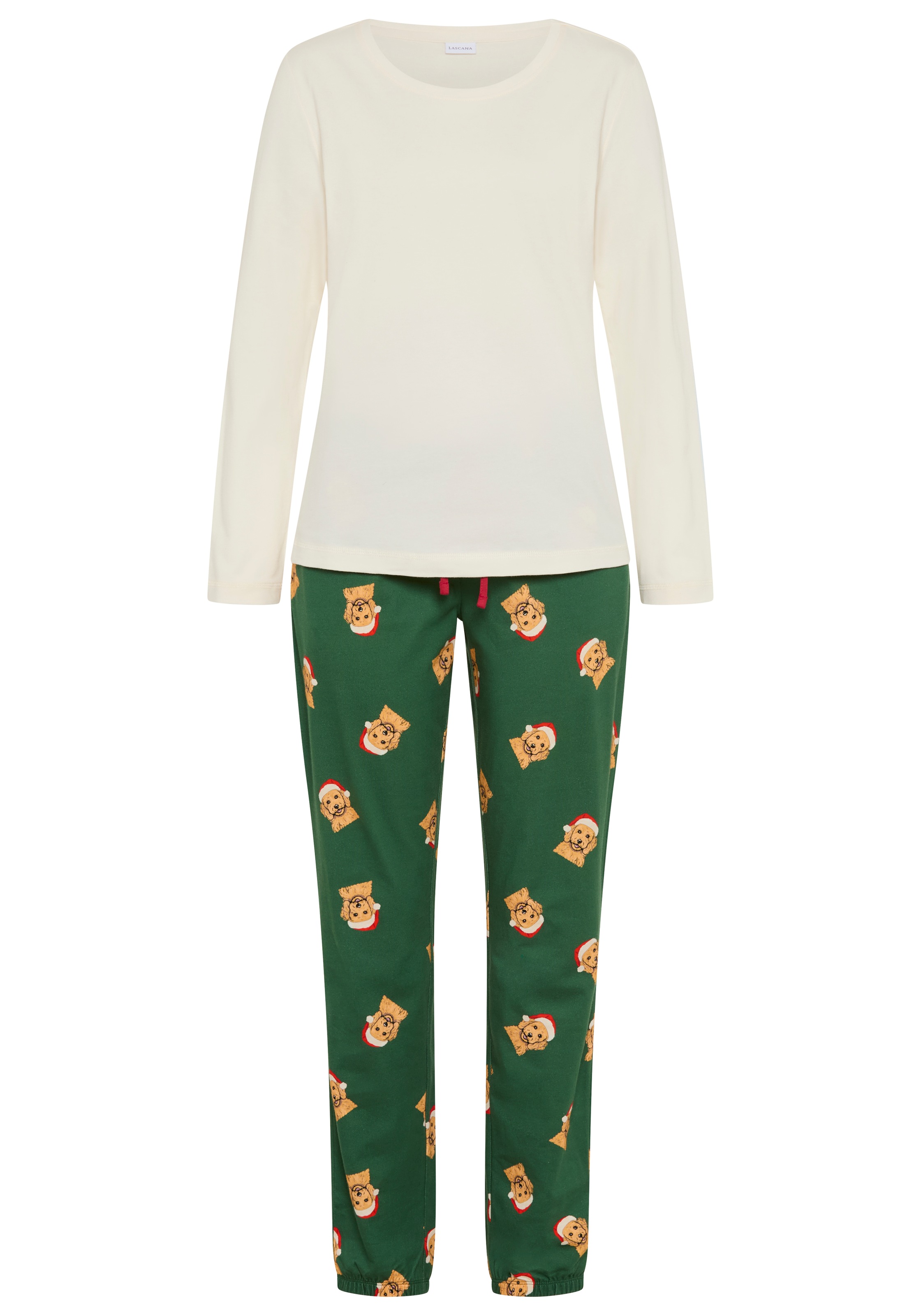 LASCANA Pyjama 2 mit süßem Weihnachts-Hunde-Print
