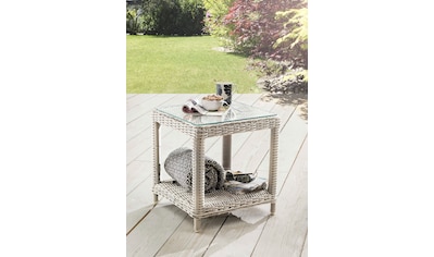 Beistelltisch »MERANO«, Polyrattan, 46x47x50cm, mit aufgelegter Glasplatte