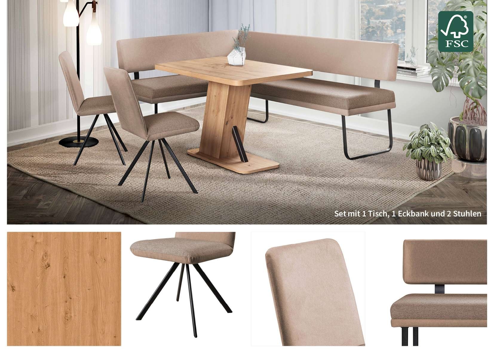 OTTO home Eckbankgruppe »Gabi Essecke, Sitzgruppe, Eckbankgruppe, Küchenbankgruppe« Set, 4tlg, 4 tlg. tlg. Gestell aus matt-schwarzem Flachmetall, stabil, 2-Stoff-Design