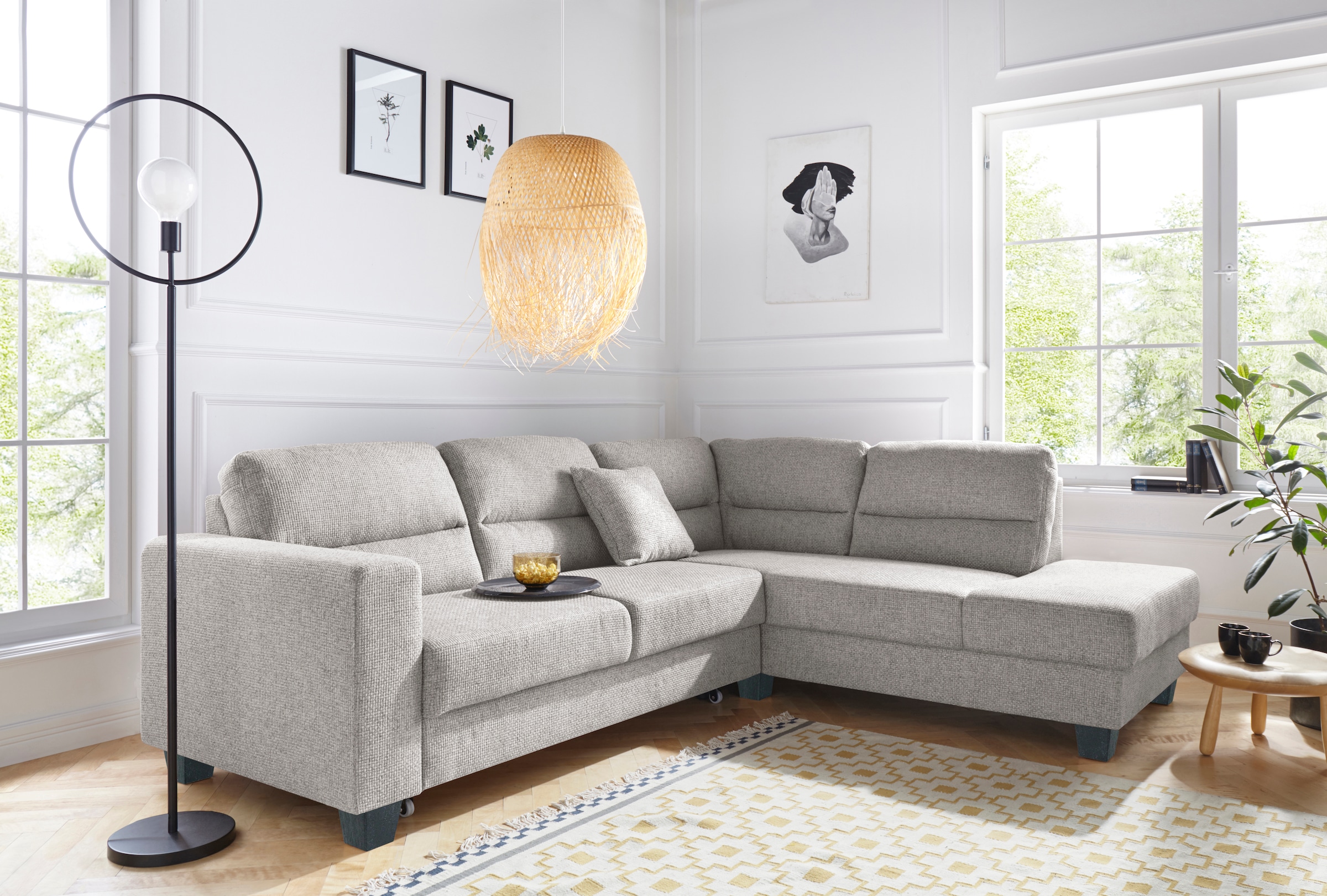 TRENDMANUFAKTUR Ecksofa »Chamber, zeitlos & elegant, B/T 245/203cm, bequem, L-Form«, inklusive einer Kopfstütze, wahlweise mit Schlaffunktion