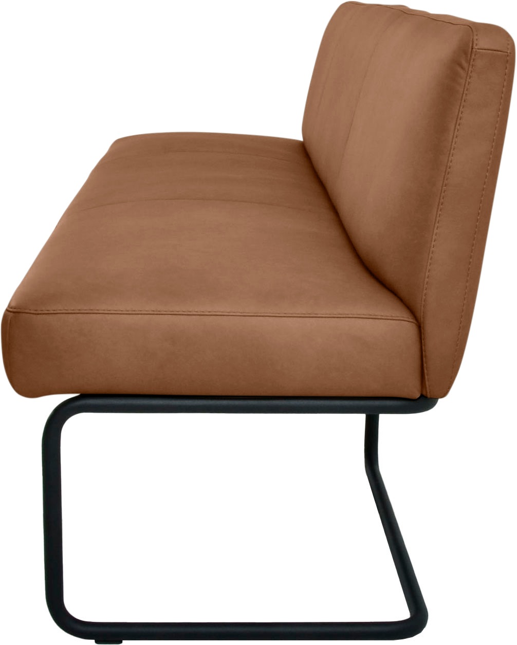 Polsterbank K+W KOMFORT & WOHNEN, braun (brandy 72), B:202cm H:82cm T:67cm, Sitzbänke, Polsterbank, in abgerundeter Form, Rundrohrkufe lang gebogen, in Leder oder Stoff 3