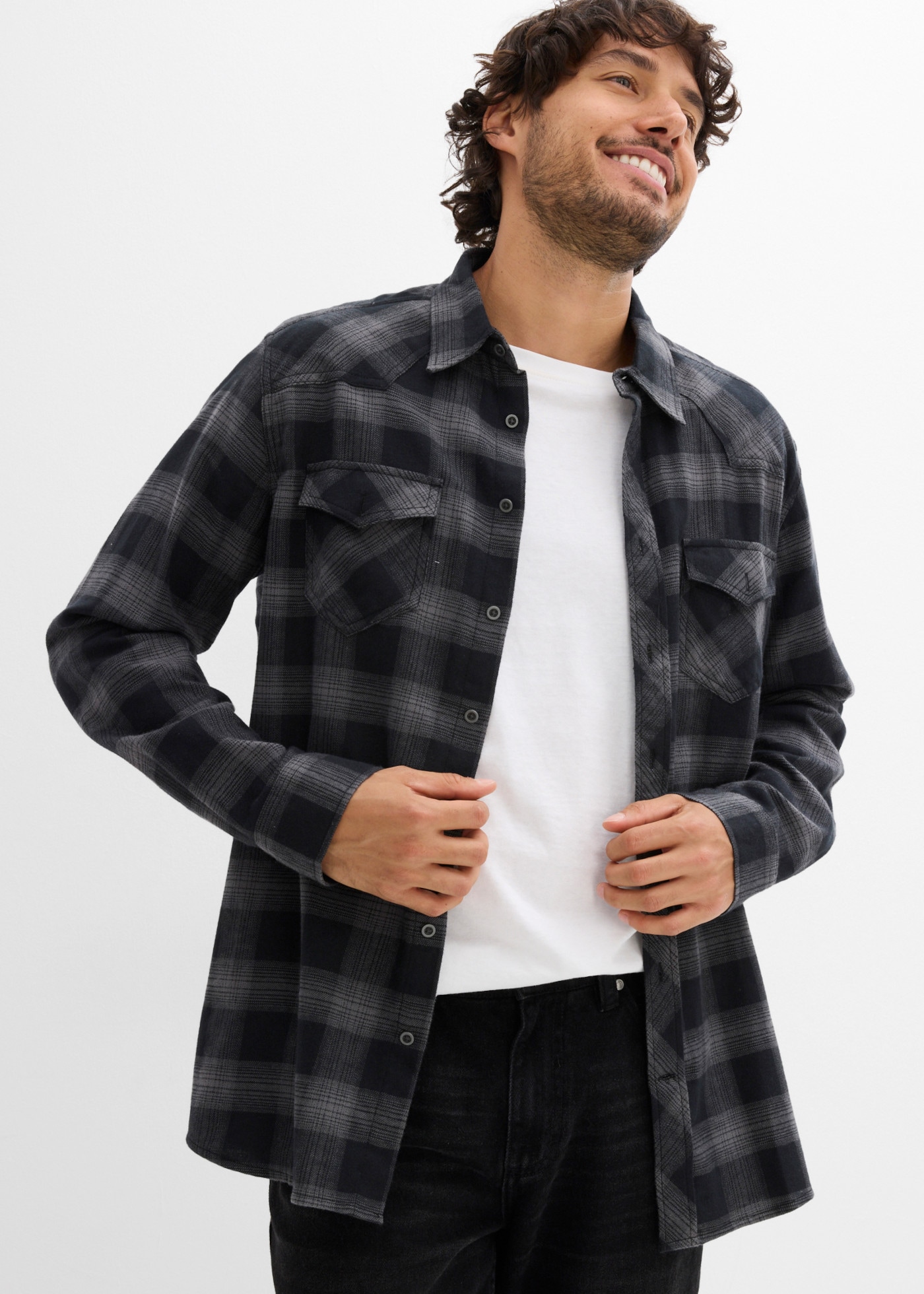 bonprix Flanellhemd aus Baumwoll-Flanell, Regular Fit, Kentkragen, mit Karo-Muster