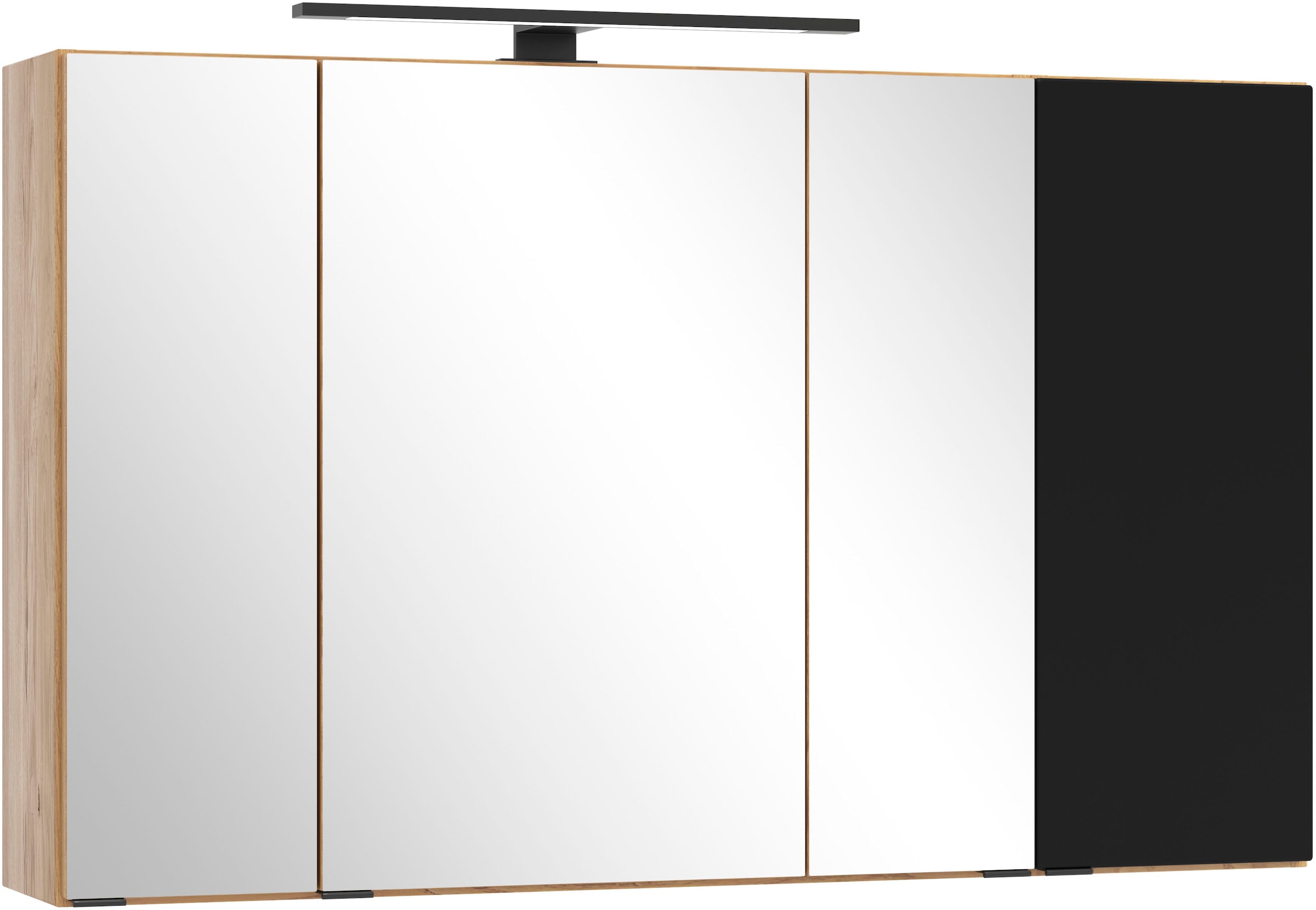 welltime Spiegelschrank »MAILAND, gedämpfte Scharniere, LED-Aufbauleuchte« Maße (B/H/T): ca. 105/64/20 cm,  Wildeiche/matt schwarz, LED-Aufbauleuchte, gedämpfte Scharniere