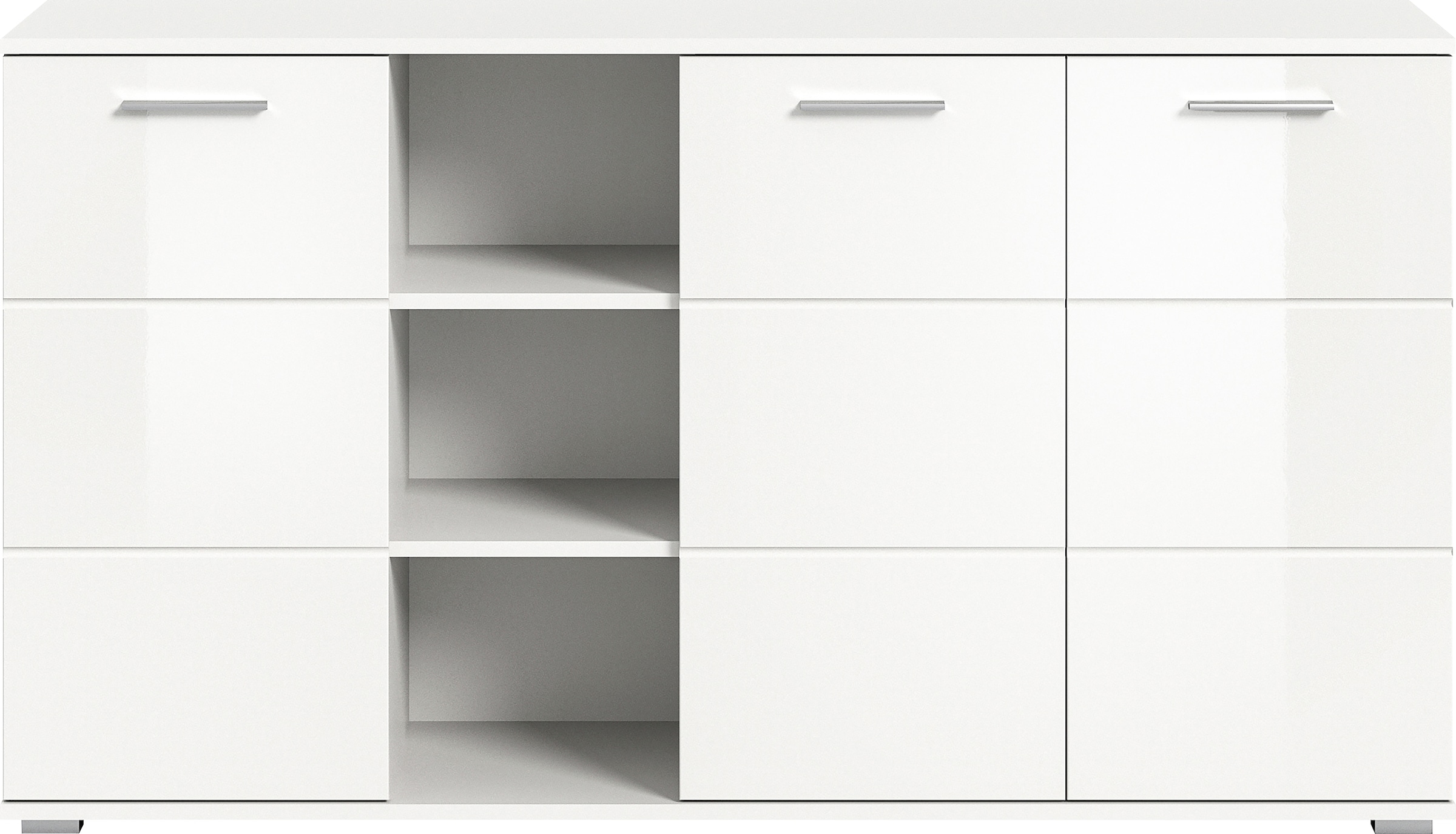 INOSIGN Sideboard »Valge, Breite 150 cm, 3 Türen, 4 verstellbare Böden, 3 offene Fächer«, Front-Rillenfräsung, Schuhkommode, Anrichte, Schrank, Kommode