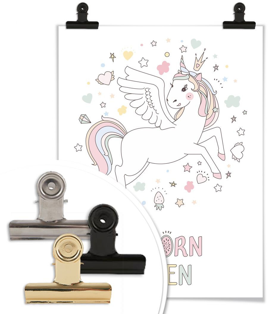 Wall-Art Poster »Magisches Einhorn mit Krone«, Kinder, (1 St.), Poster ohne Bilderrahmen