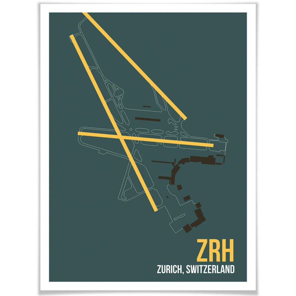 Wall-Art Poster »Wandbild ZRH Grundriss Zürich«, Grundriss, (1 St.)