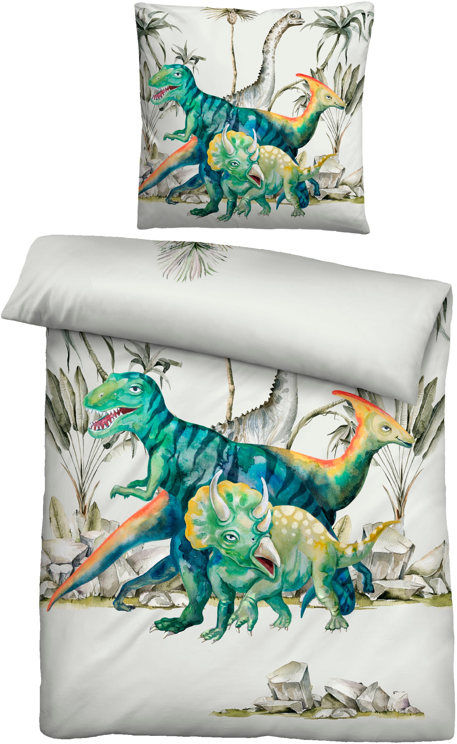 Biberna Kinderbettwäsche "Dinos" 2 Stk. tlg. 135/200+80/80 cm, atmungsaktiv günstig online kaufen