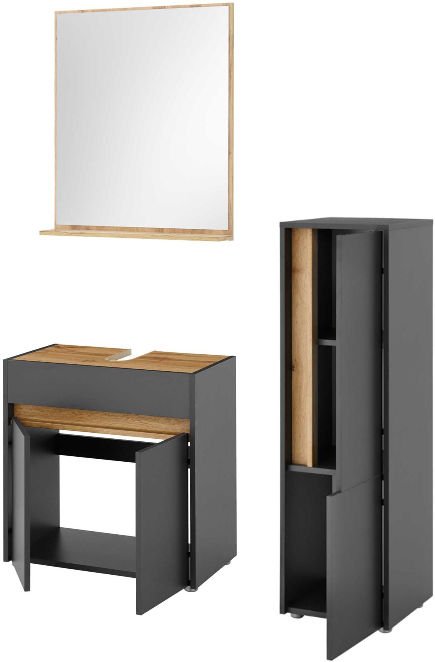 INOSIGN Badmöbel-Set »CITY/ GIRON, Bad im zeitlosen Design, 3-teiliges Badezimmer«, (Set, 3 St.), Badschränke und Spiegel, in zwei Farben verfügbar, viel Stauraum