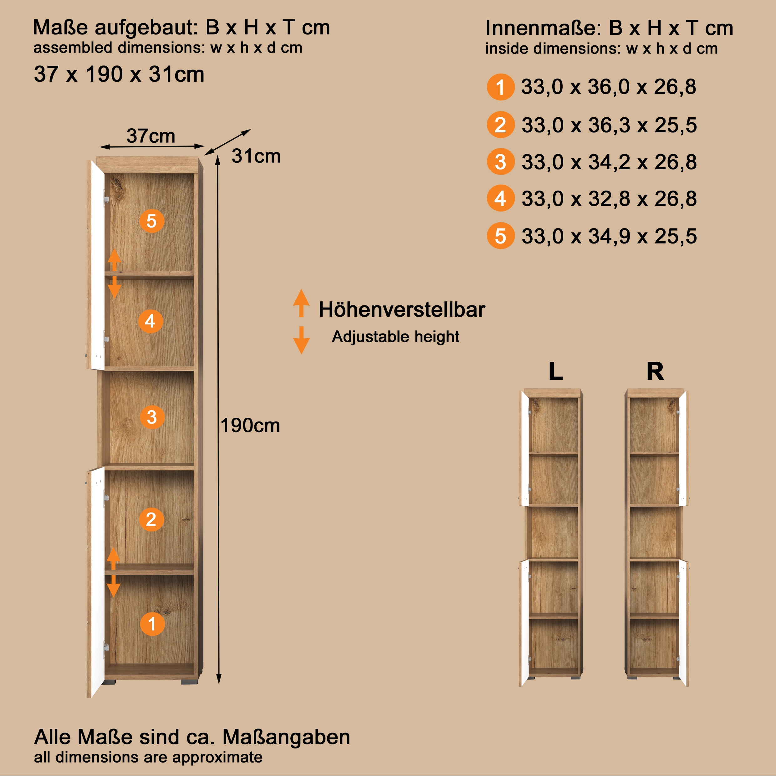 Thumbnail - welltime Hochschrank "Avena" Badezimmerschrank 2-türig mit offenem Fach - 2 verstellbare Böden
