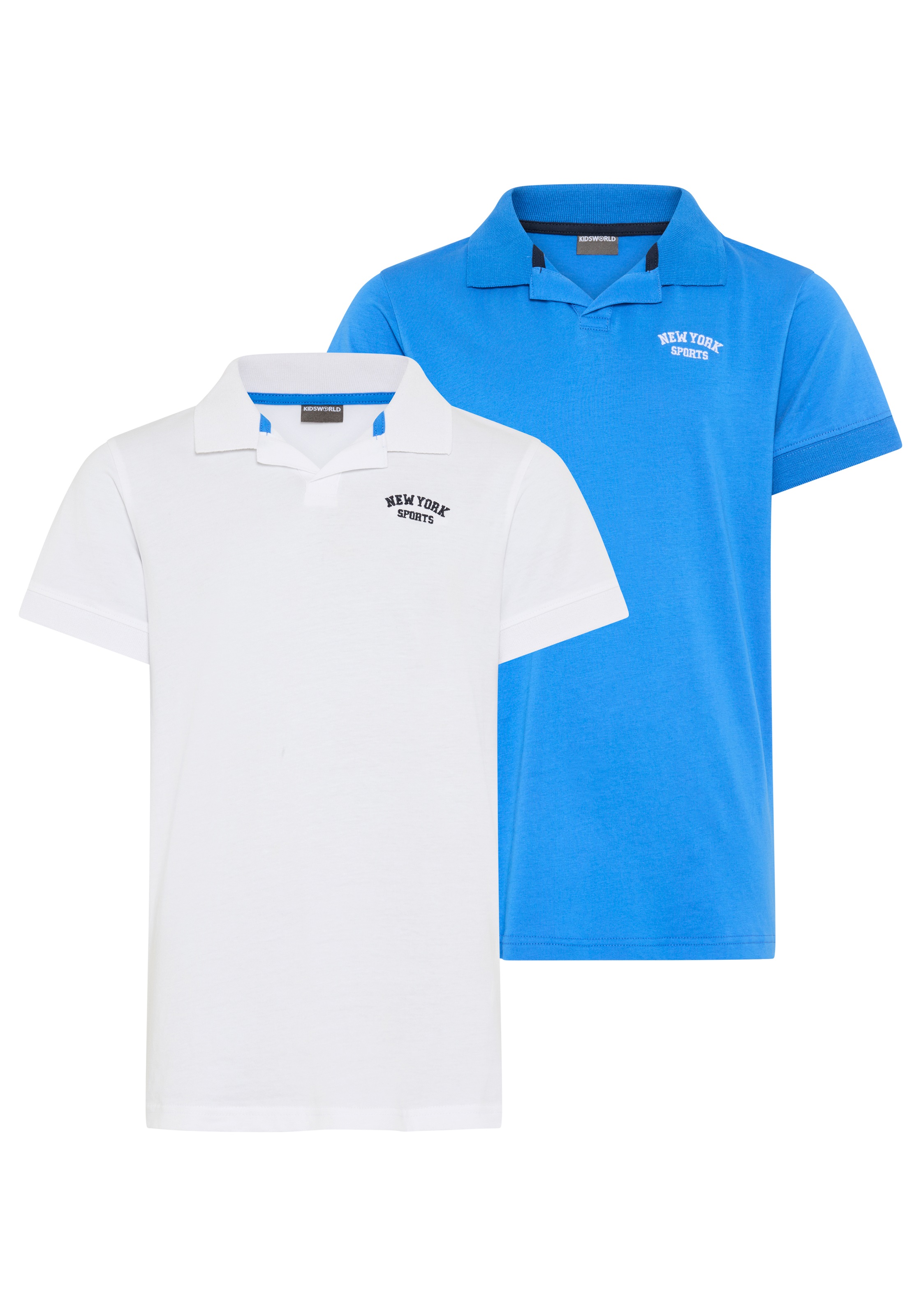 KIDSWORLD Poloshirt "2er Pack Shirts mit Polokragen" Packung, 2, 2 tlg. für Jungen, mit V-Ausschnitt, Kurzarm, mit bestickten Applikationen