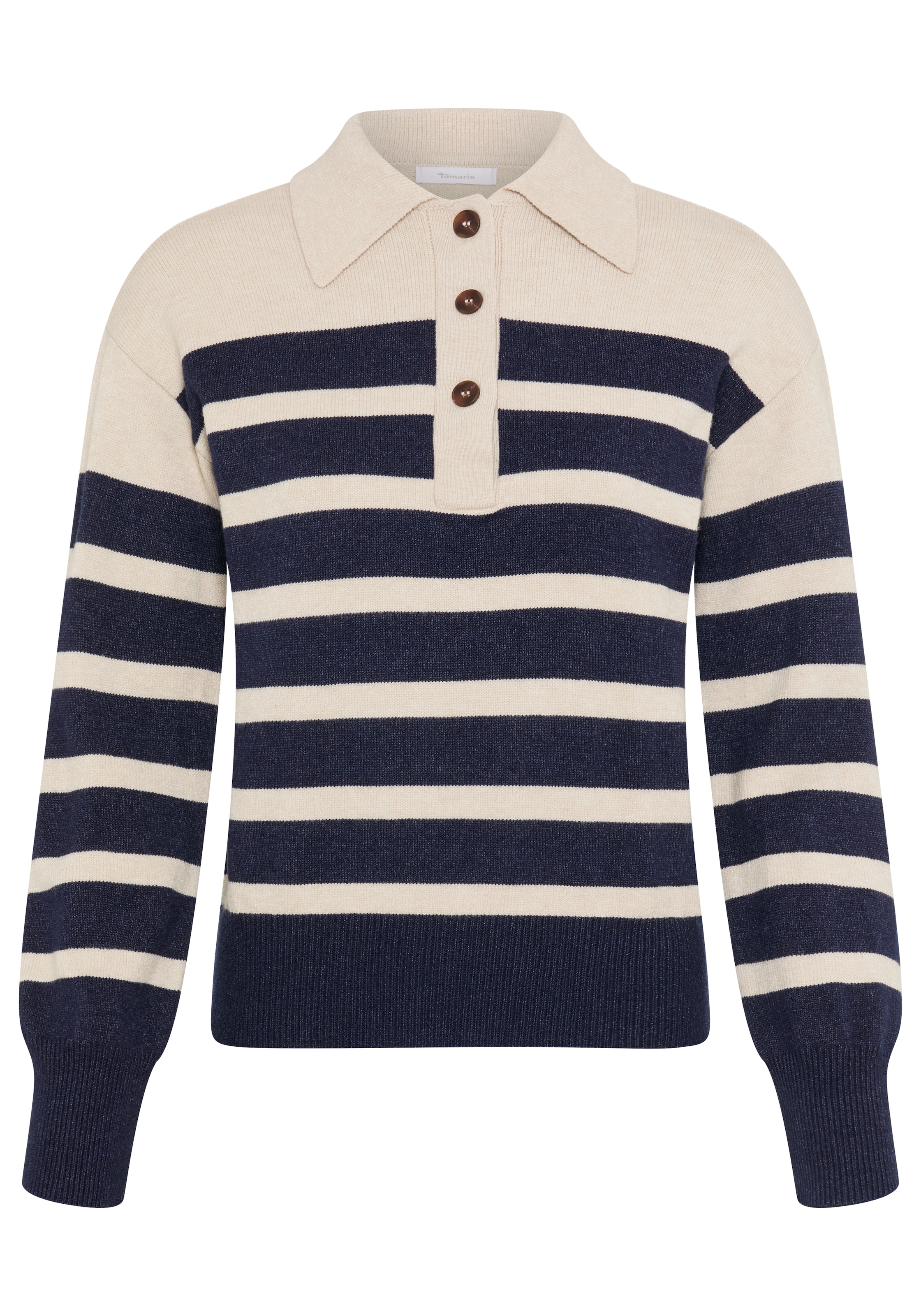Tamaris Polokragenpullover »mit Polokragen, in elastischer Strickqualität« mit Streifen-Design