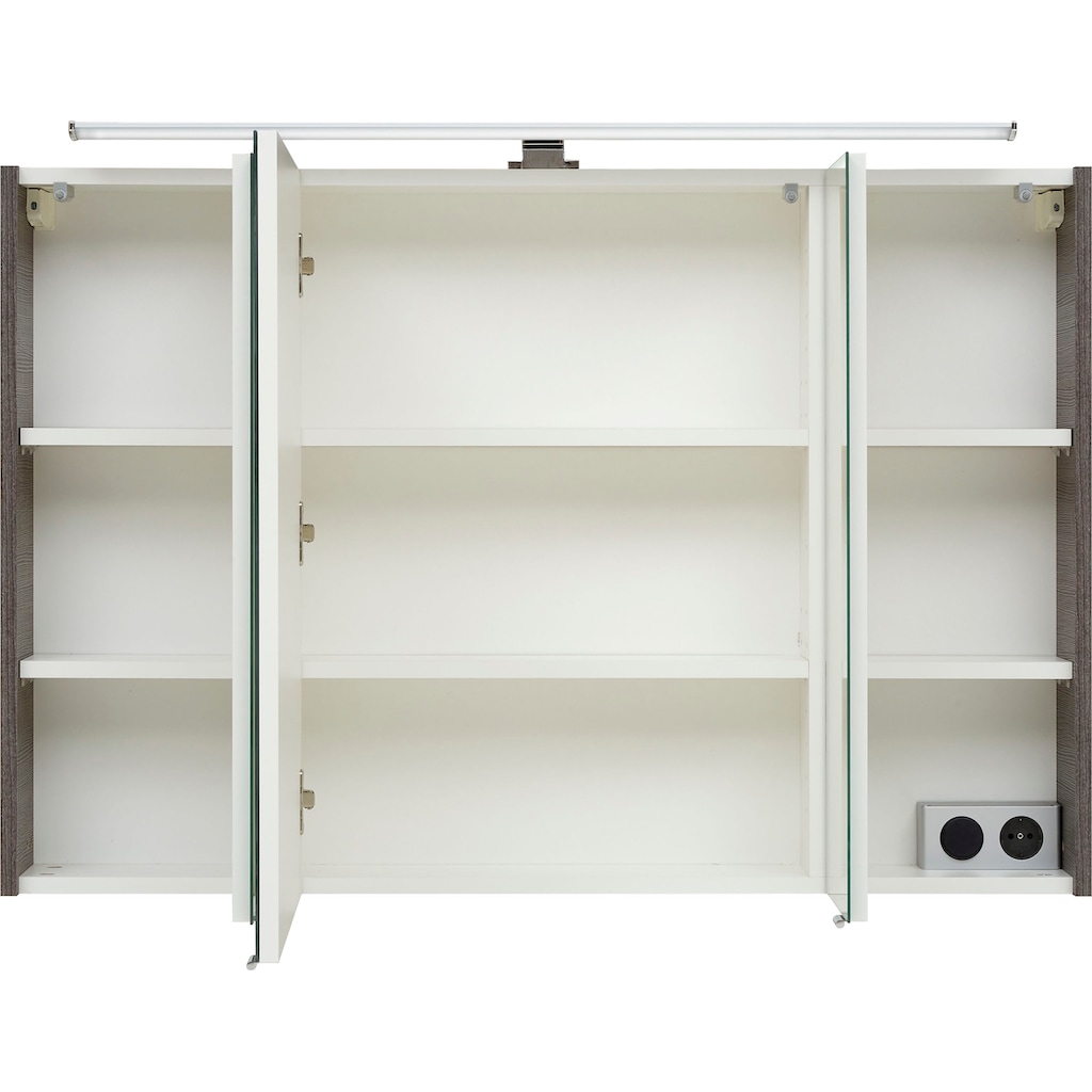 Saphir Spiegelschrank »Quickset Badschrank, 3 Spiegeltüren, 6 Einlegeböden, 105 cm breit«, inkl. LED-Beleuchtung, Türdämpfer, Schalter-/Steckdosenkombination