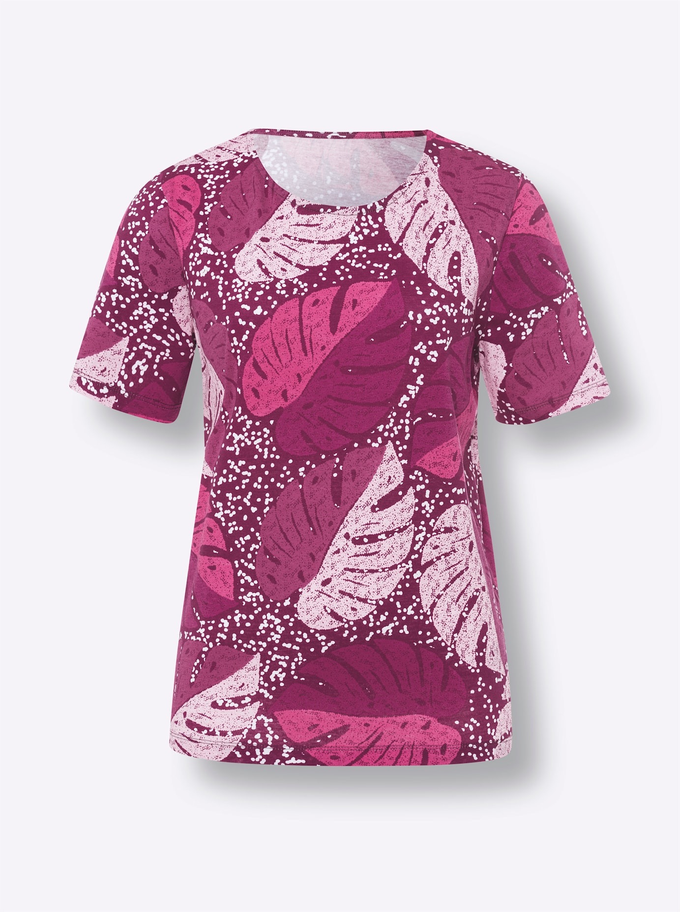 T-Shirt CLASSIC BASICS "Druck-Shirt", Damen, Gr. 50, lila (malve, weiß, bedruckt), 100% Baumwolle, gemustert, mehrfarbig, Rundhals, Shirts T-Shirt 2