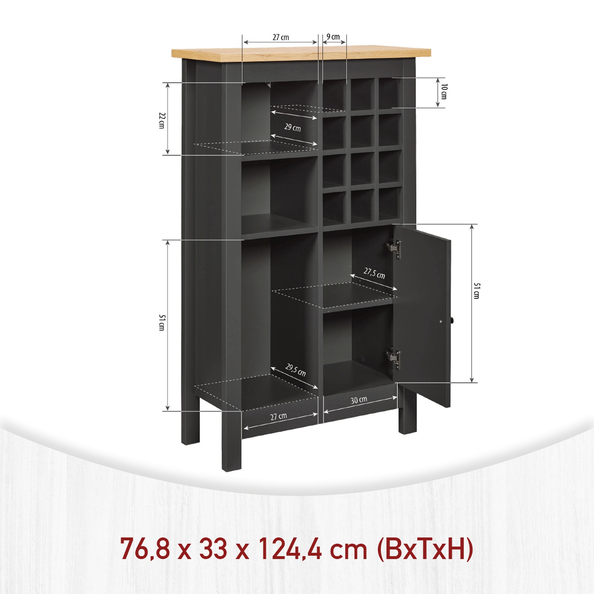 Inter Link Highboard »Nellina« 1 Stk. tlg. Weinschrank, BxTxH: ca. 76,8 x 33 x 124,4 cm