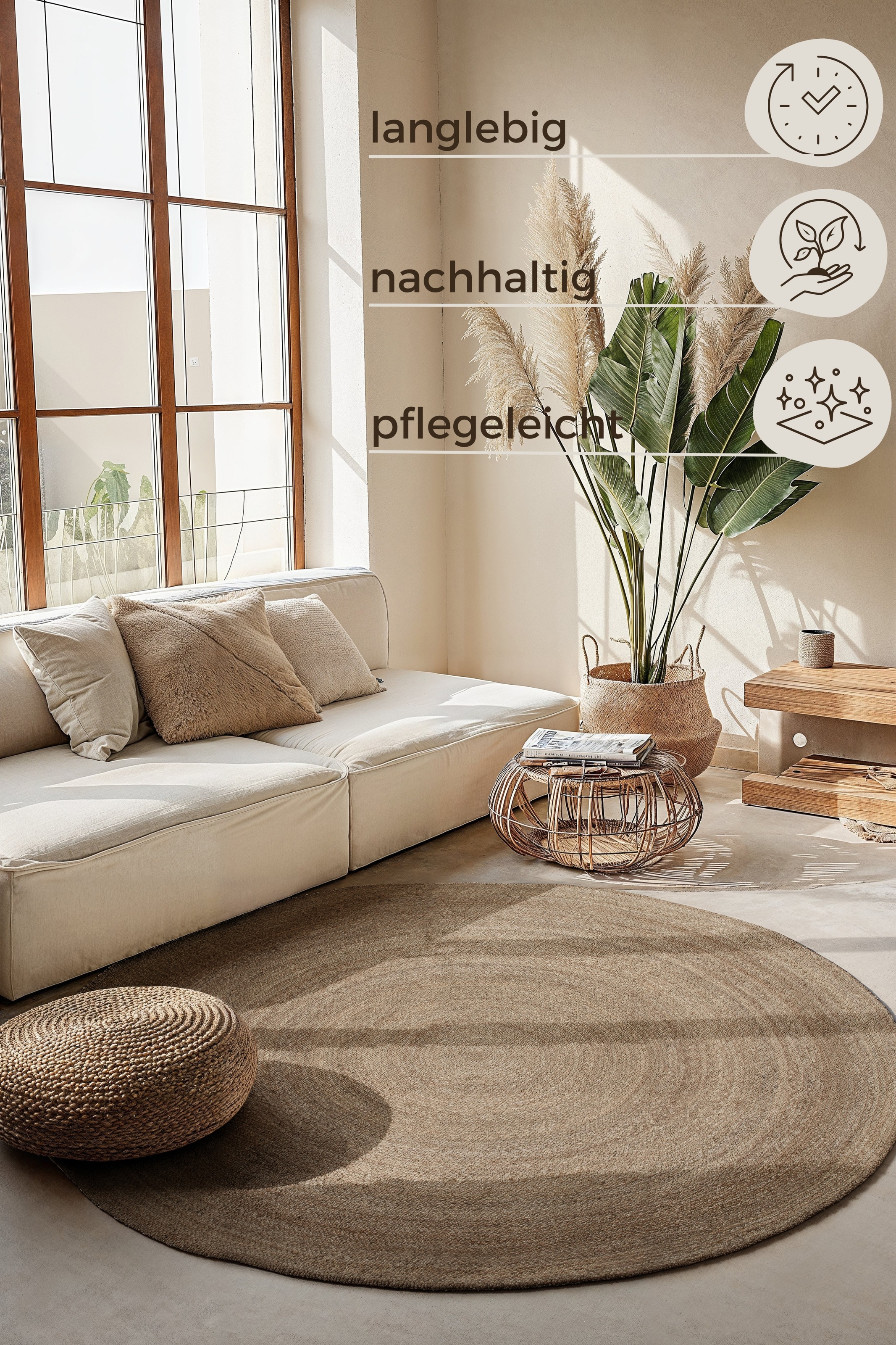 Teppich HANSE HOME "Rangpur Juteteppich, auch in oval", braun, H:10mm Ø:140cm, Jute, Teppiche, Teppich, Handgewebt, 100% Jute, Natur, Wohnzimmer, Flur, Boho, Skandi 3