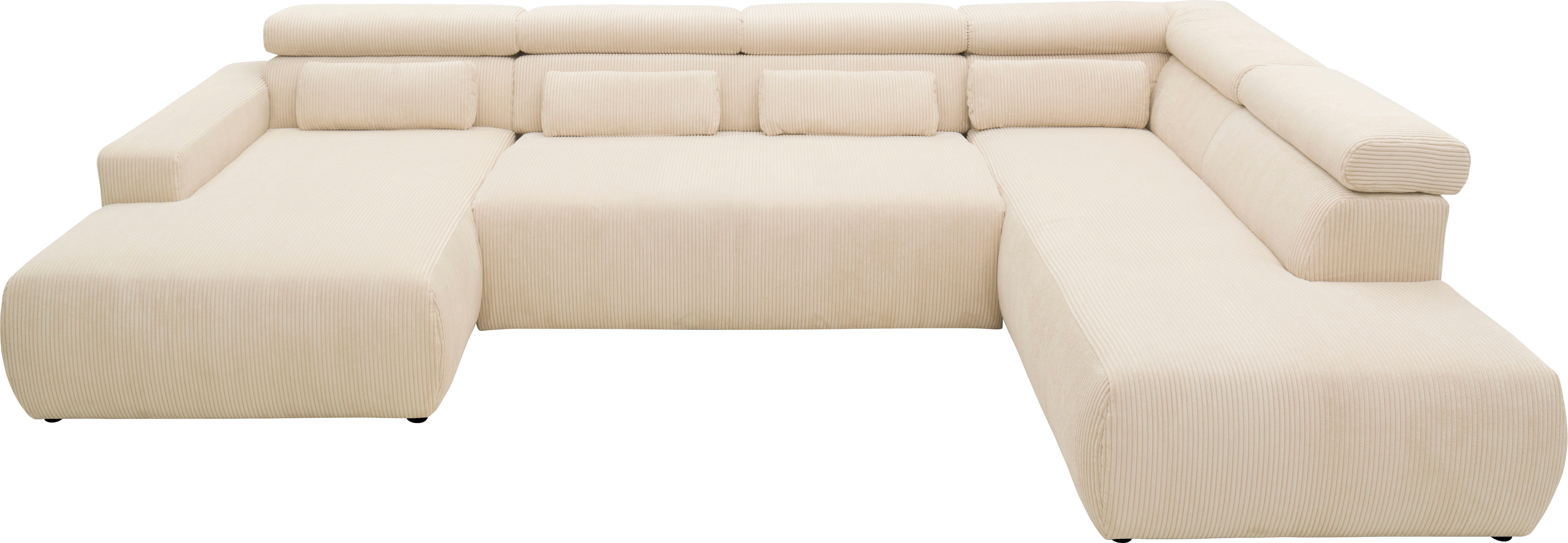 DOMO collection Wohnlandschaft "BRANDON belastbar bis 140 kg/Sitz, 359x228 cm, U-Form" mit Sitztiefenverstellung, Cord, creme