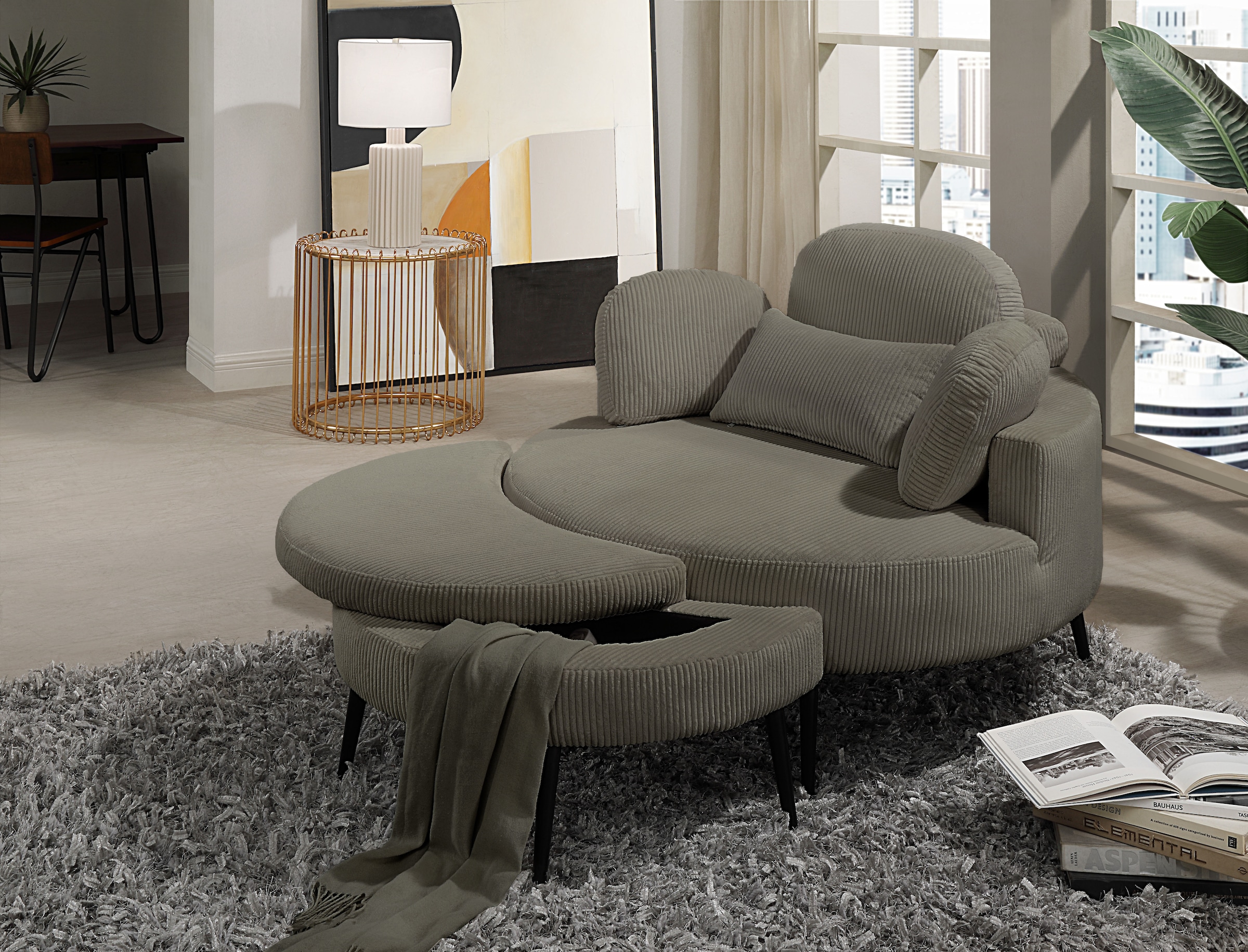 OTTO home Loveseat »Riko« Rückenstütze verstellbar, inklusive Stauraumhocker