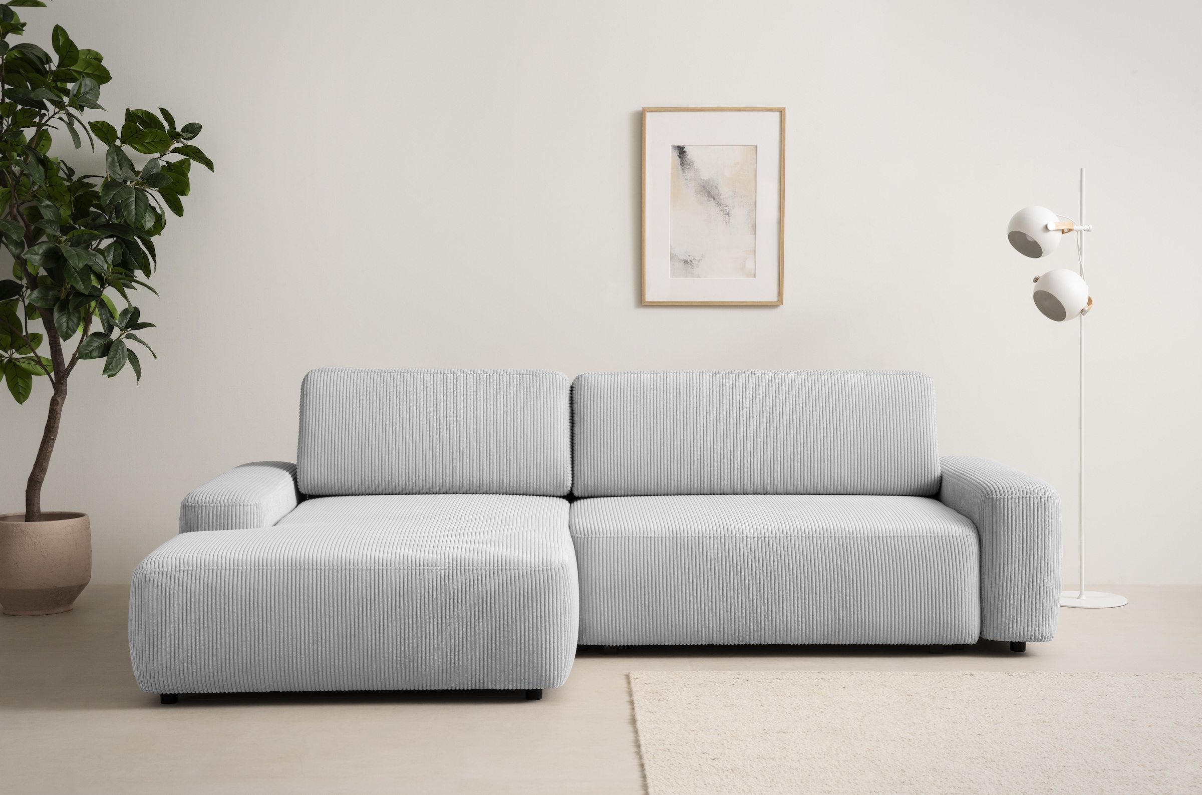 INOSIGN Ecksofa »TORGE (264cm), Schlafsofa in Cord, Samtvelours o Struktur fein, L-Form«, Schlaffunktion, Bettkasten, Liegefläche: 125/210 cm
